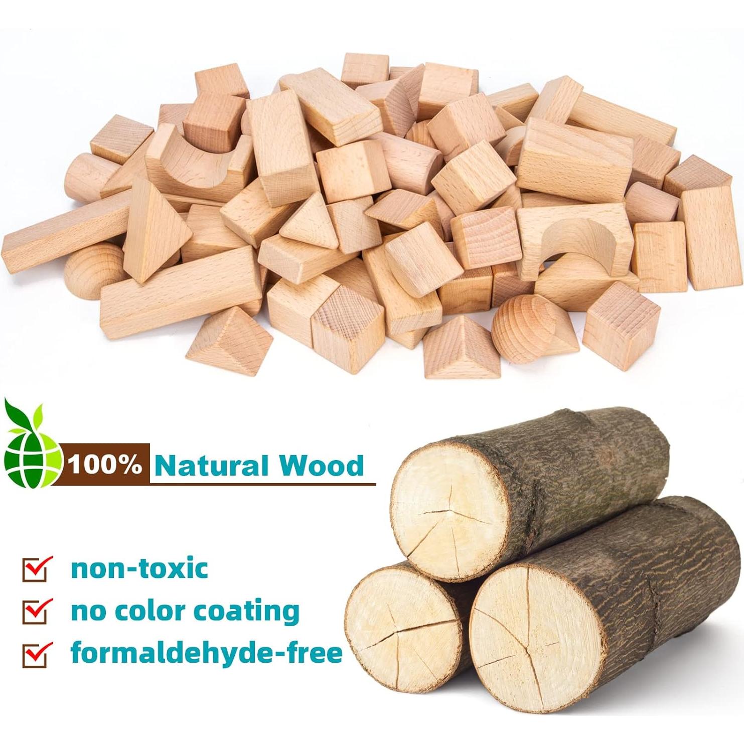 Juego de Bloques de Madera Timfuis 80 Piezas Natural