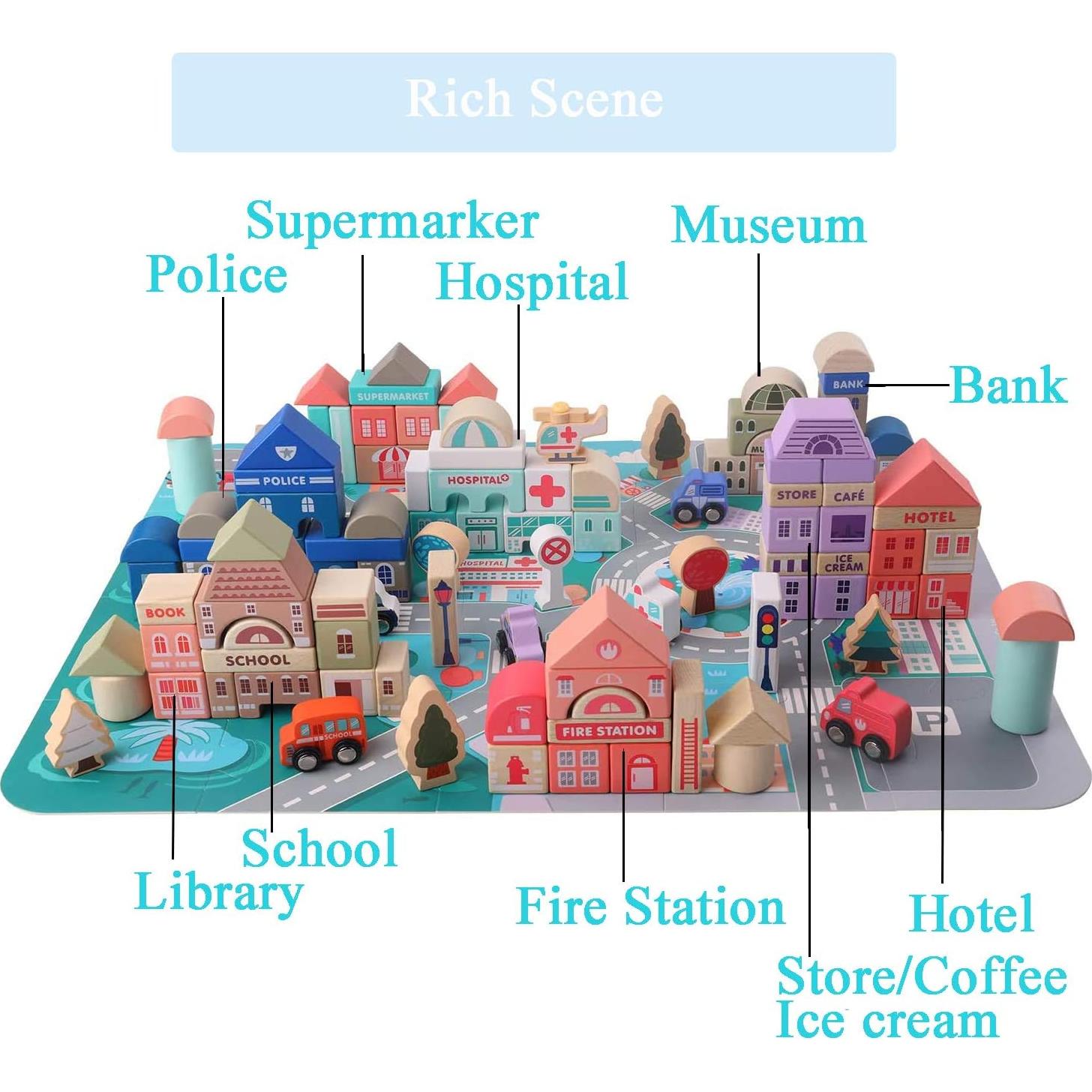 Juego de Bloques de Construcción de Madera 115 Pcs Umbresen