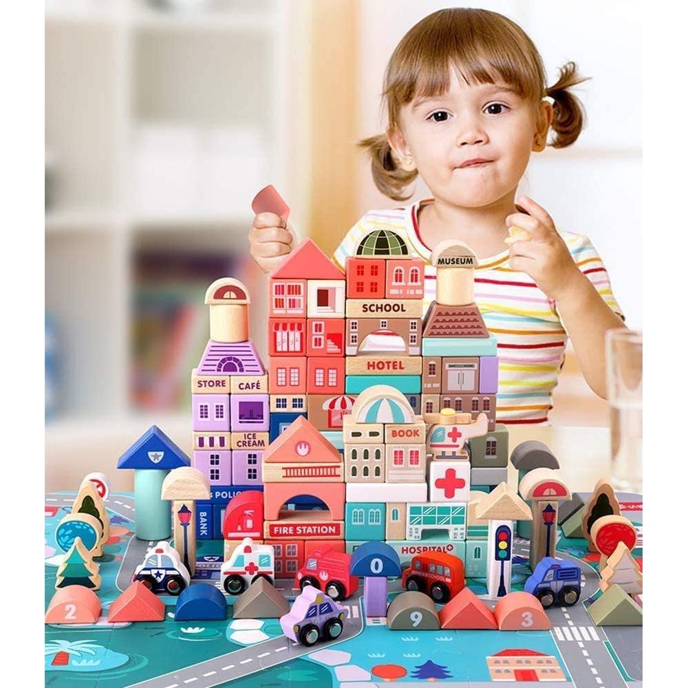 Juego de Bloques de Construcción de Madera 115 Pcs Umbresen