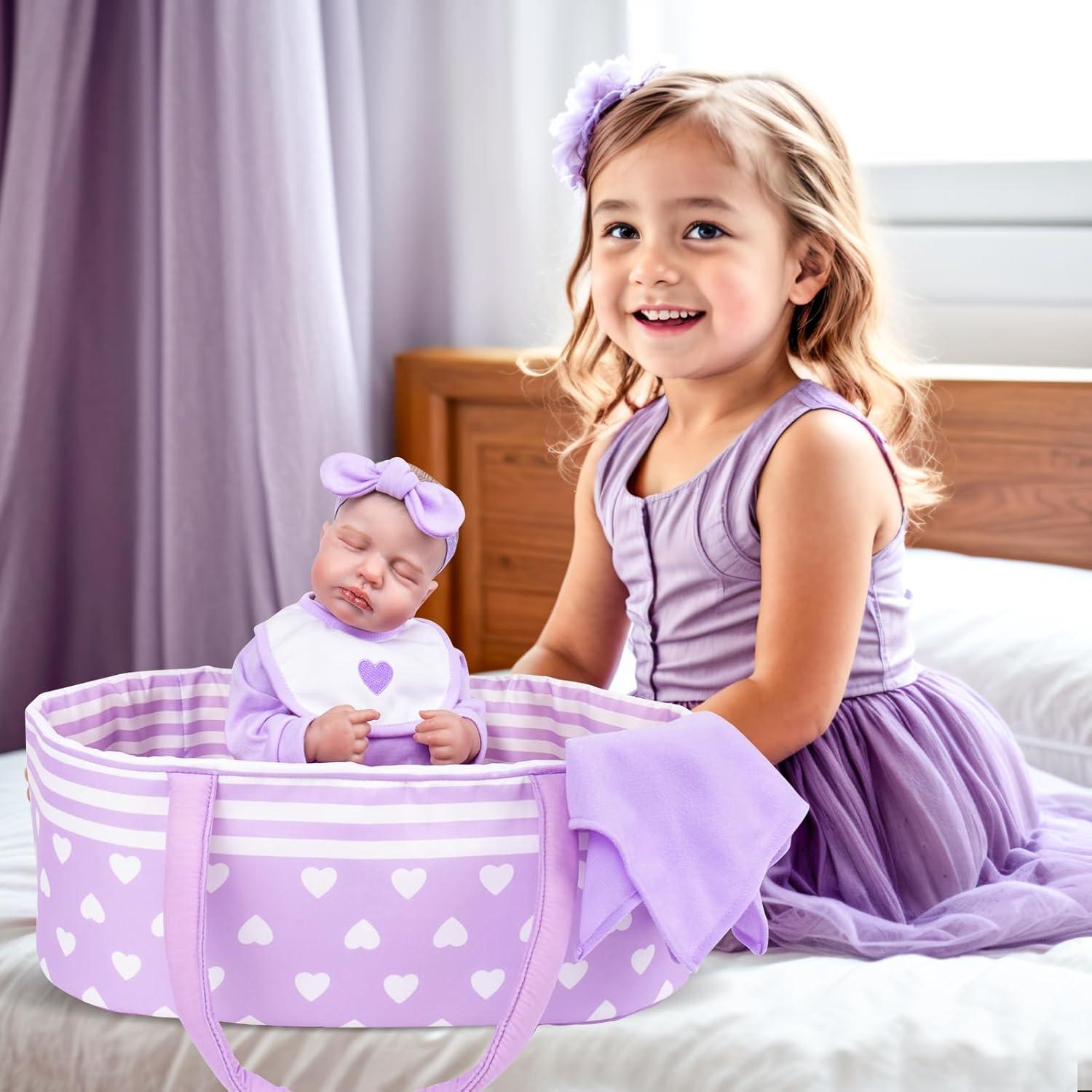 Conjunto de Cuna y Ropa para Muñeca Aori 9 Piezas Morado