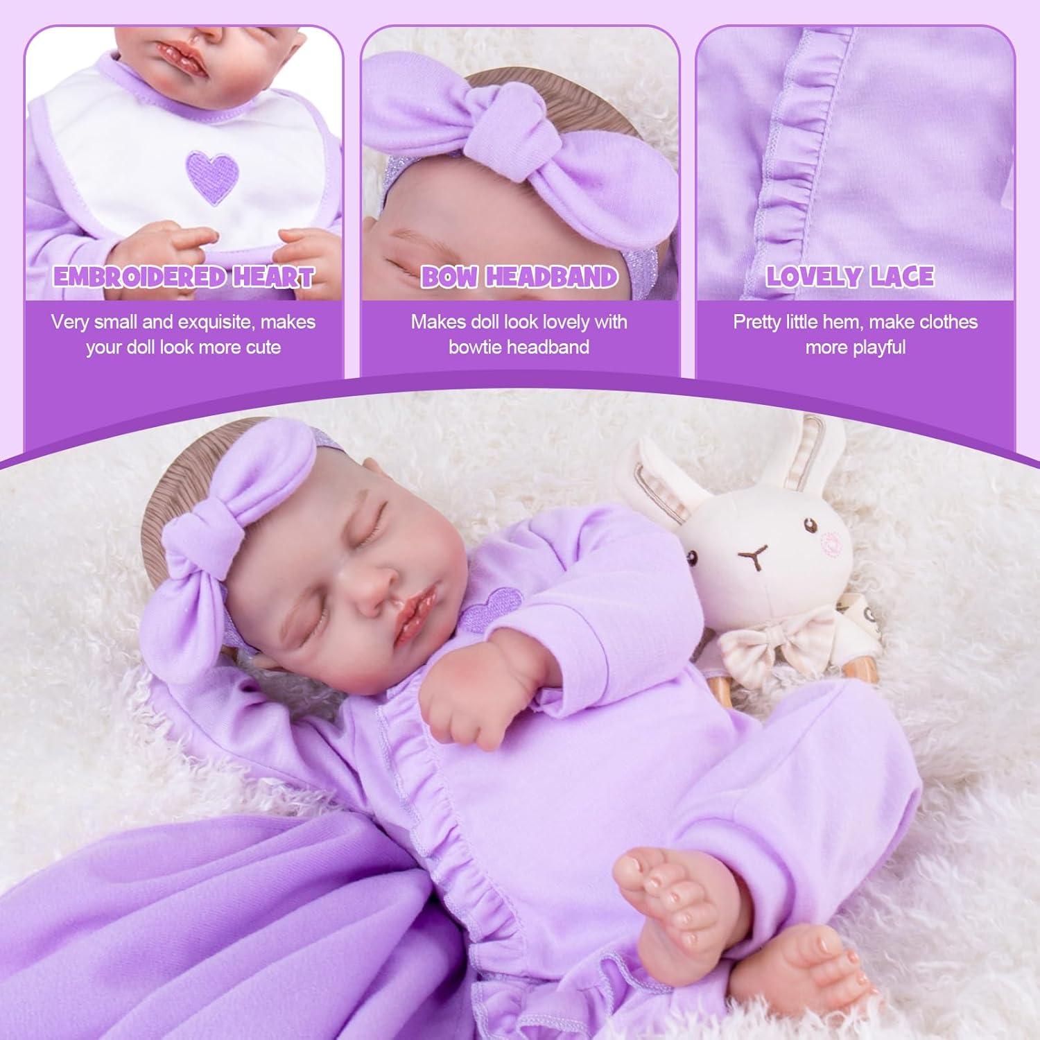 Conjunto de Cuna y Ropa para Muñeca Aori 9 Piezas Morado