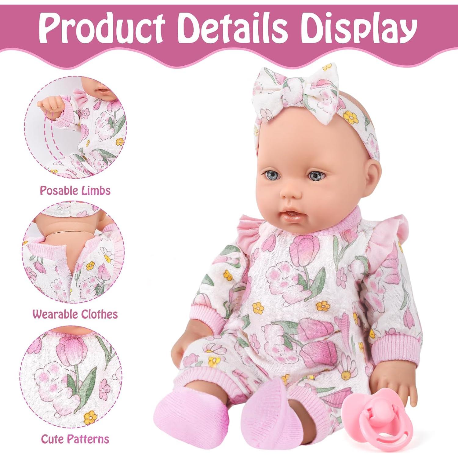 Muñeca de Bebé 30.48 cm UZIDBTO con Ropa y Accesorios