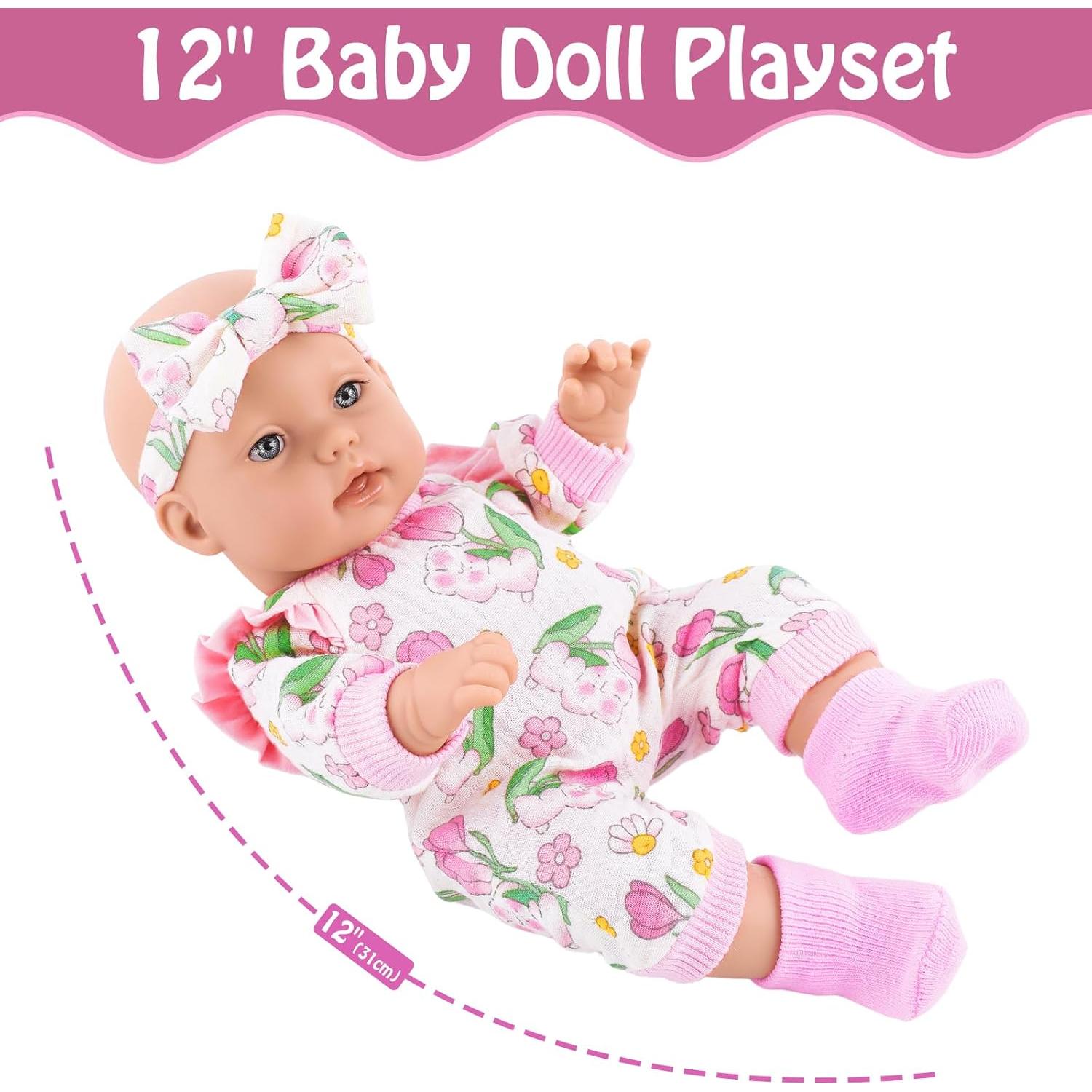 Muñeca de Bebé 30.48 cm UZIDBTO con Ropa y Accesorios