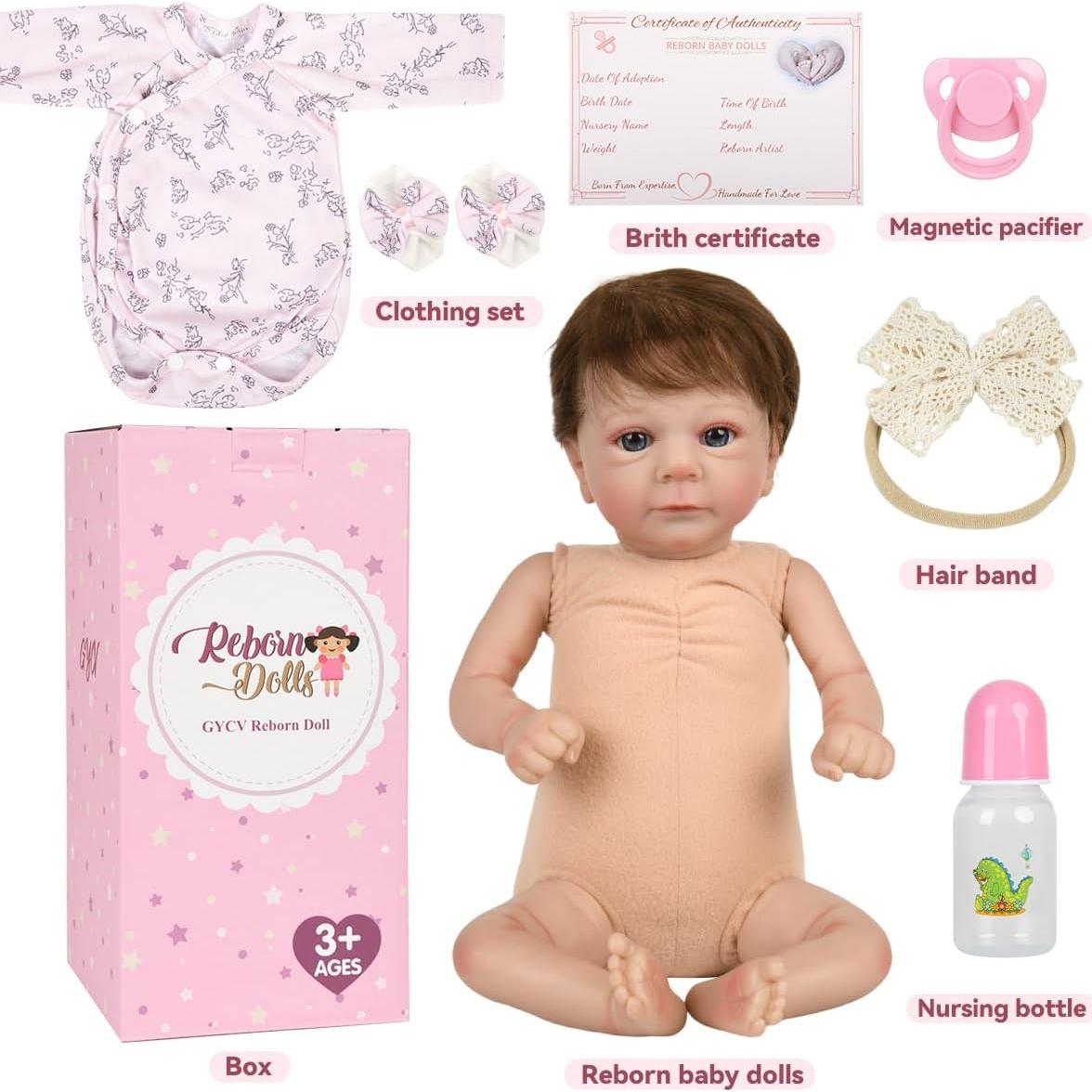 Muñeca de Bebé Renacido GYCV 46 cm Realista con Accesorios