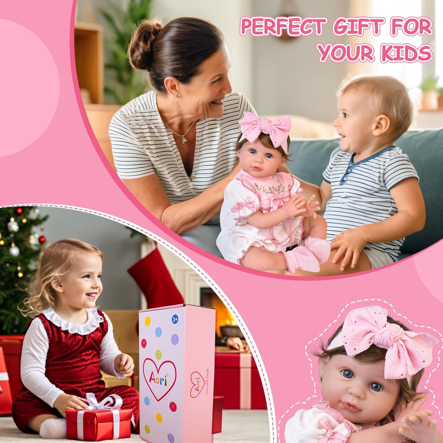 Muñeca Reborn Aori 55.88 cm Rosa con Chupete y Certificado