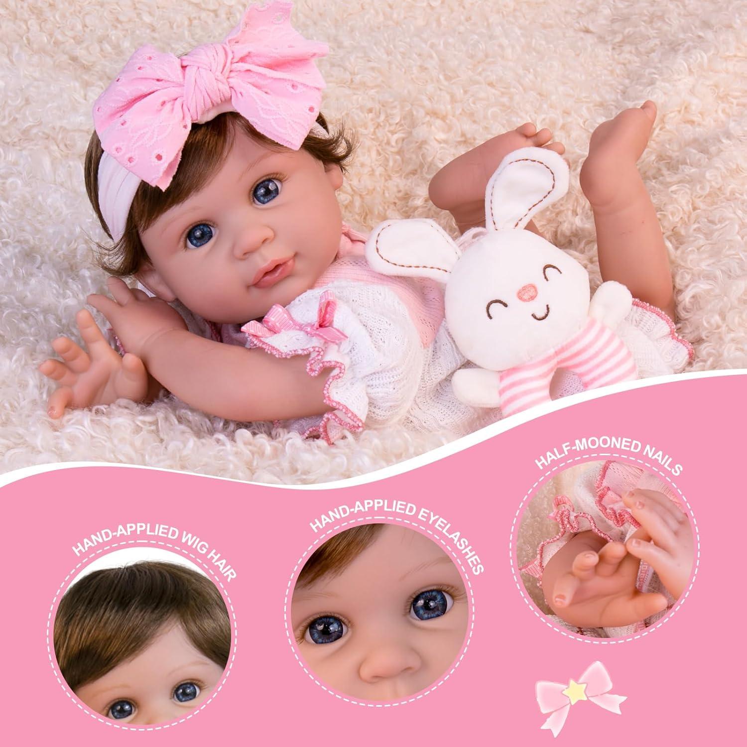 Muñeca Reborn Aori 55.88 cm Rosa con Chupete y Certificado