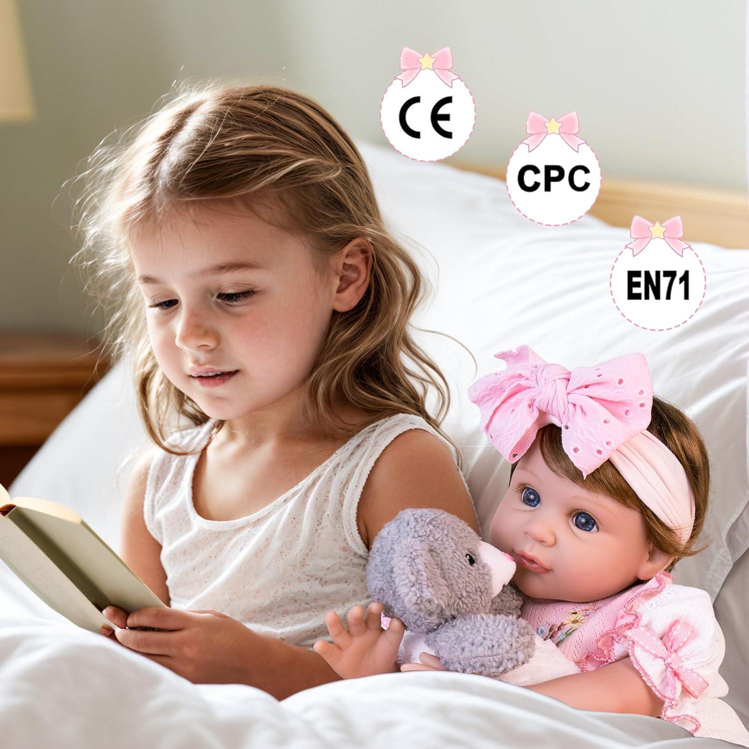 Muñeca Reborn Aori 55.88 cm Rosa con Chupete y Certificado