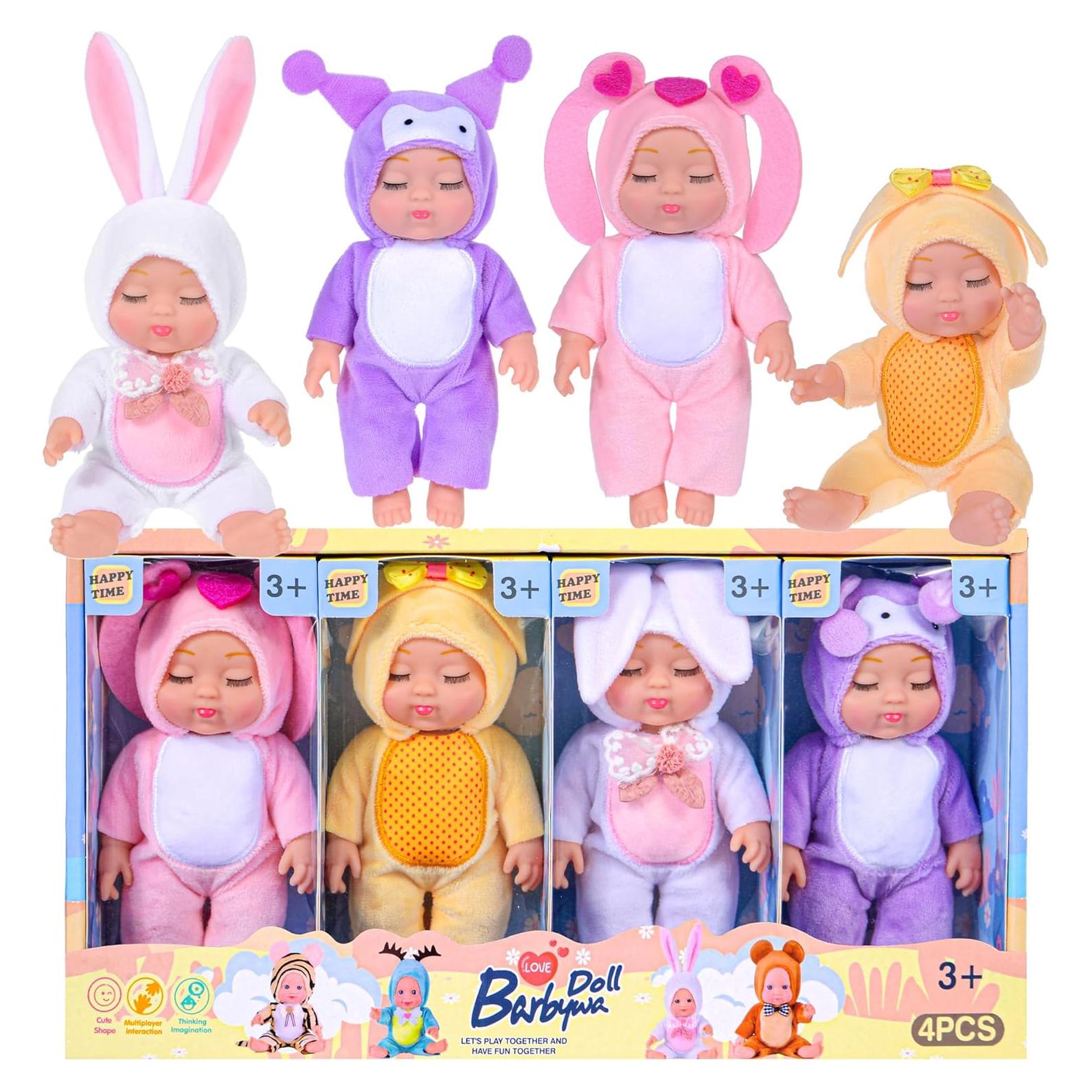 Set de 4 Muñecas de Bebé 17.78 cm con Disfraces de Animales