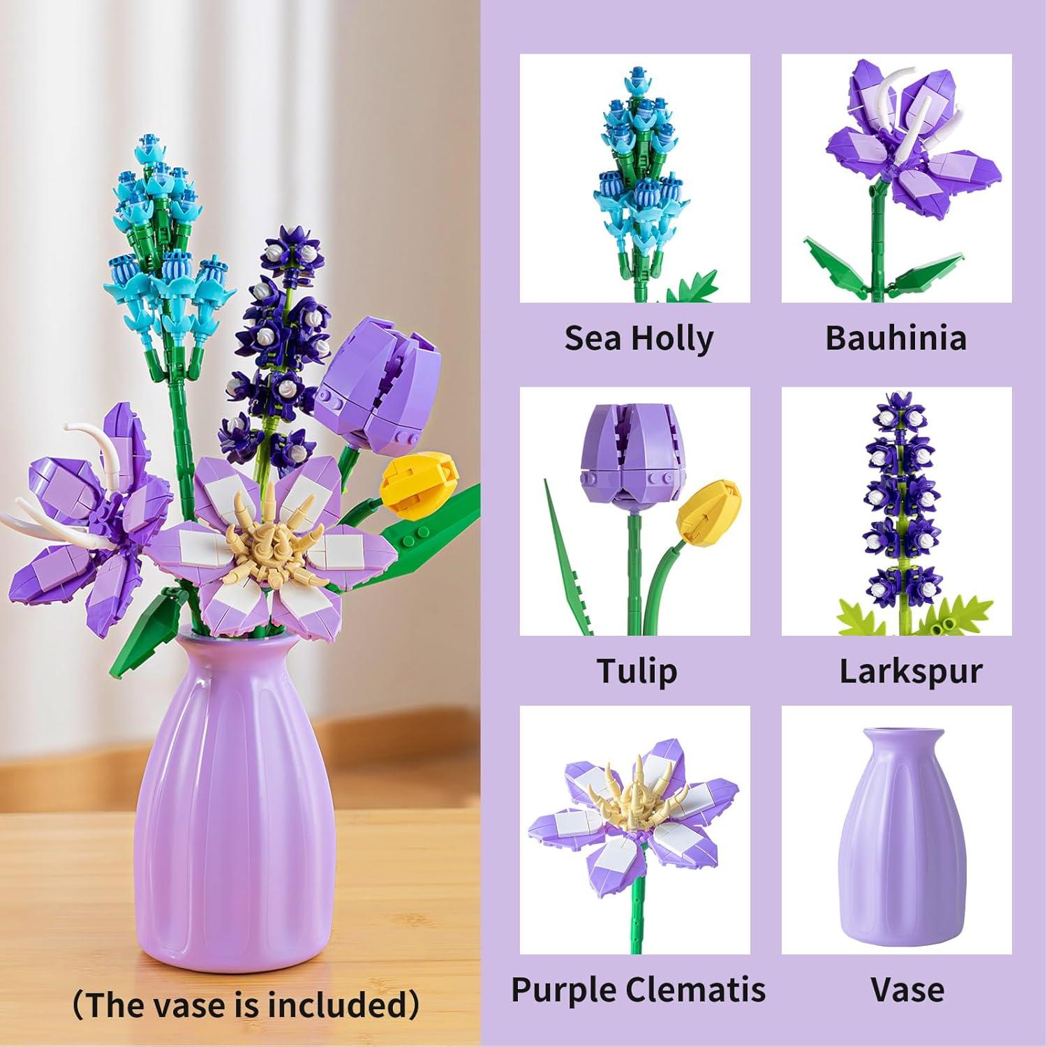 Juego de Construcción de Flores Artificiales Qesfir con Jarrón