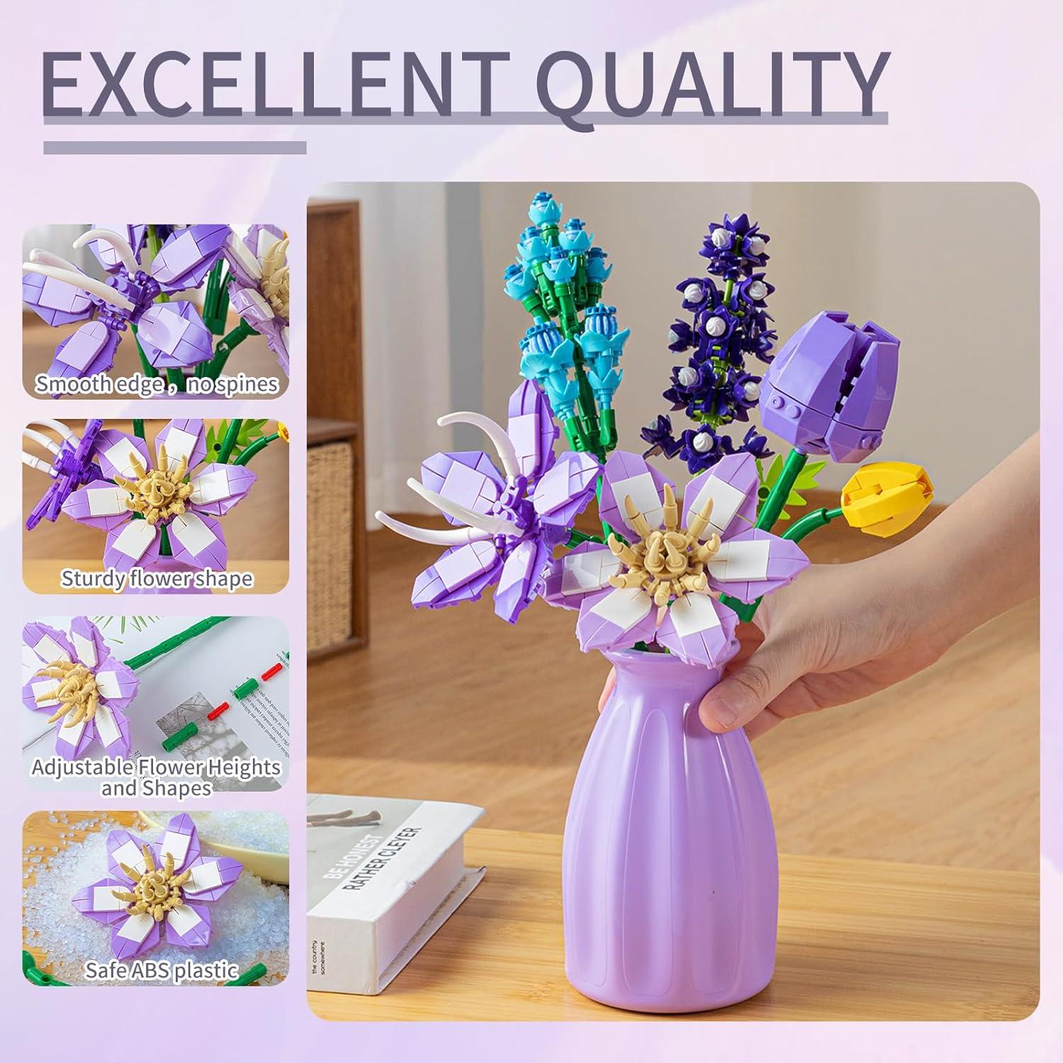 Juego de Construcción de Flores Artificiales Qesfir con Jarrón