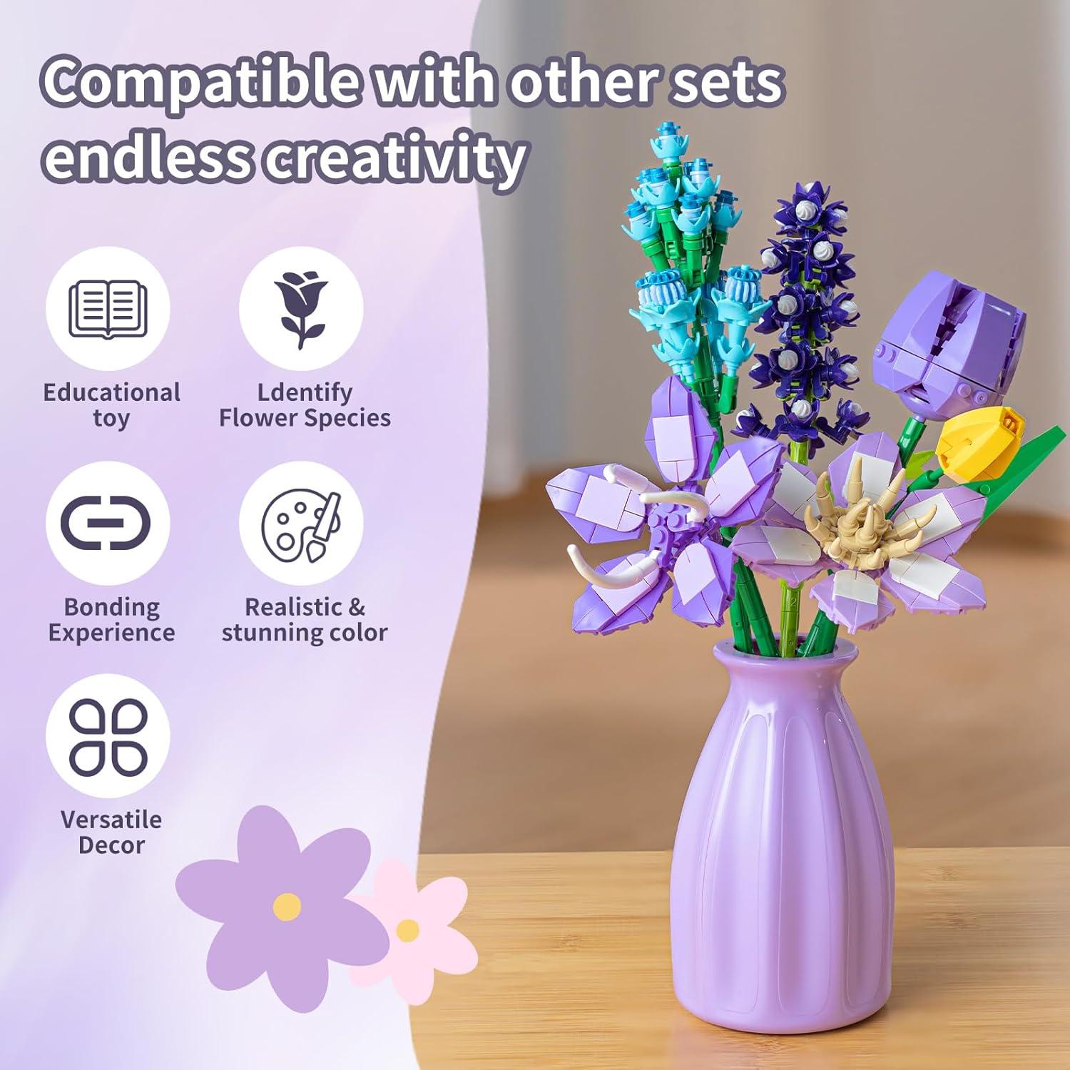 Juego de Construcción de Flores Artificiales Qesfir con Jarrón