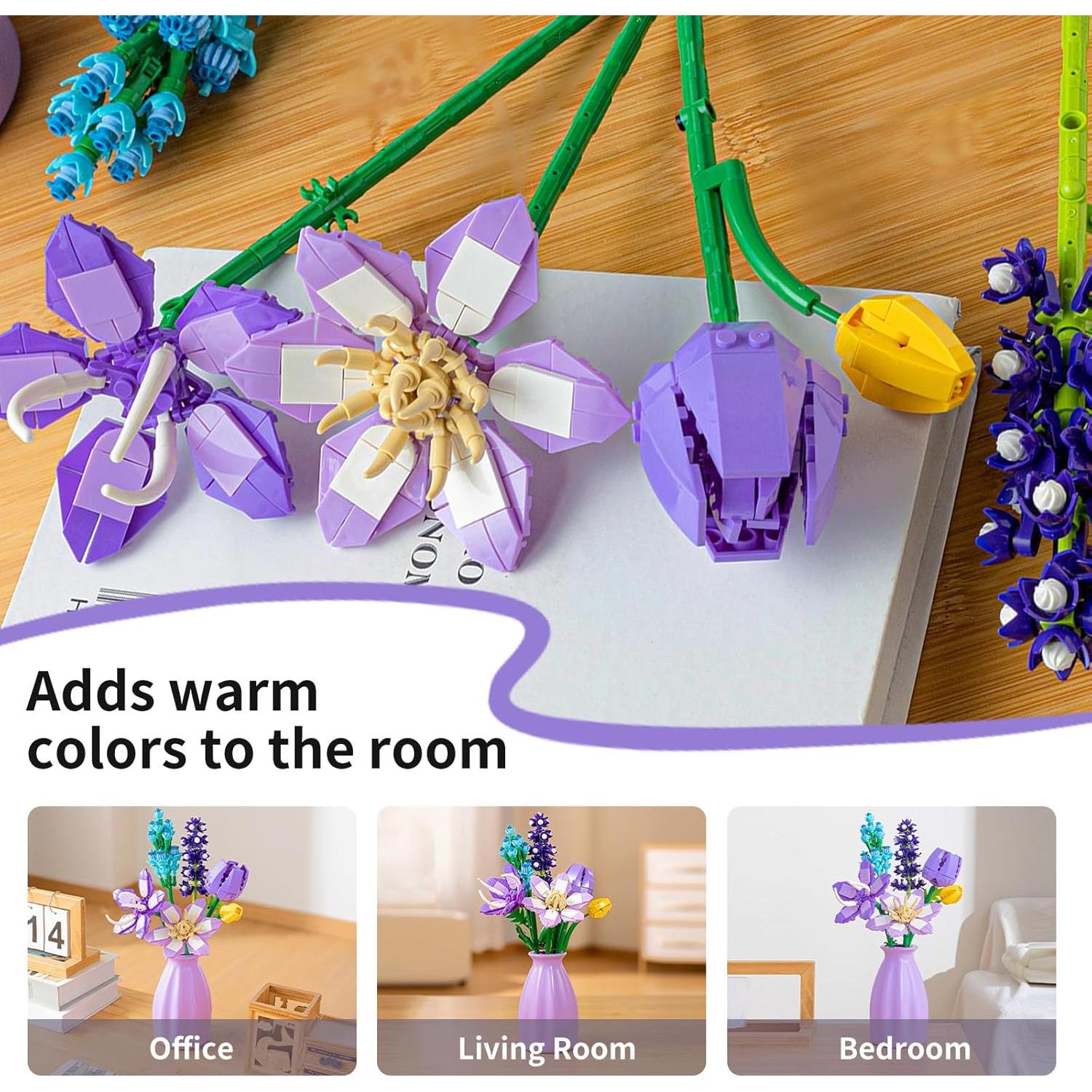 Juego de Construcción de Flores Artificiales Qesfir con Jarrón