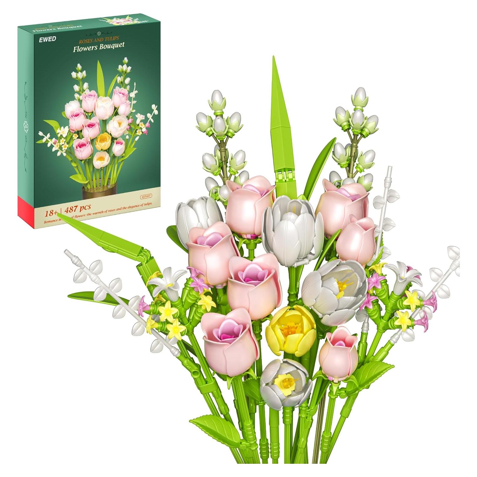 Ramo de Flores Artificiales Tulipanes y Rosas EWED 18 Piezas