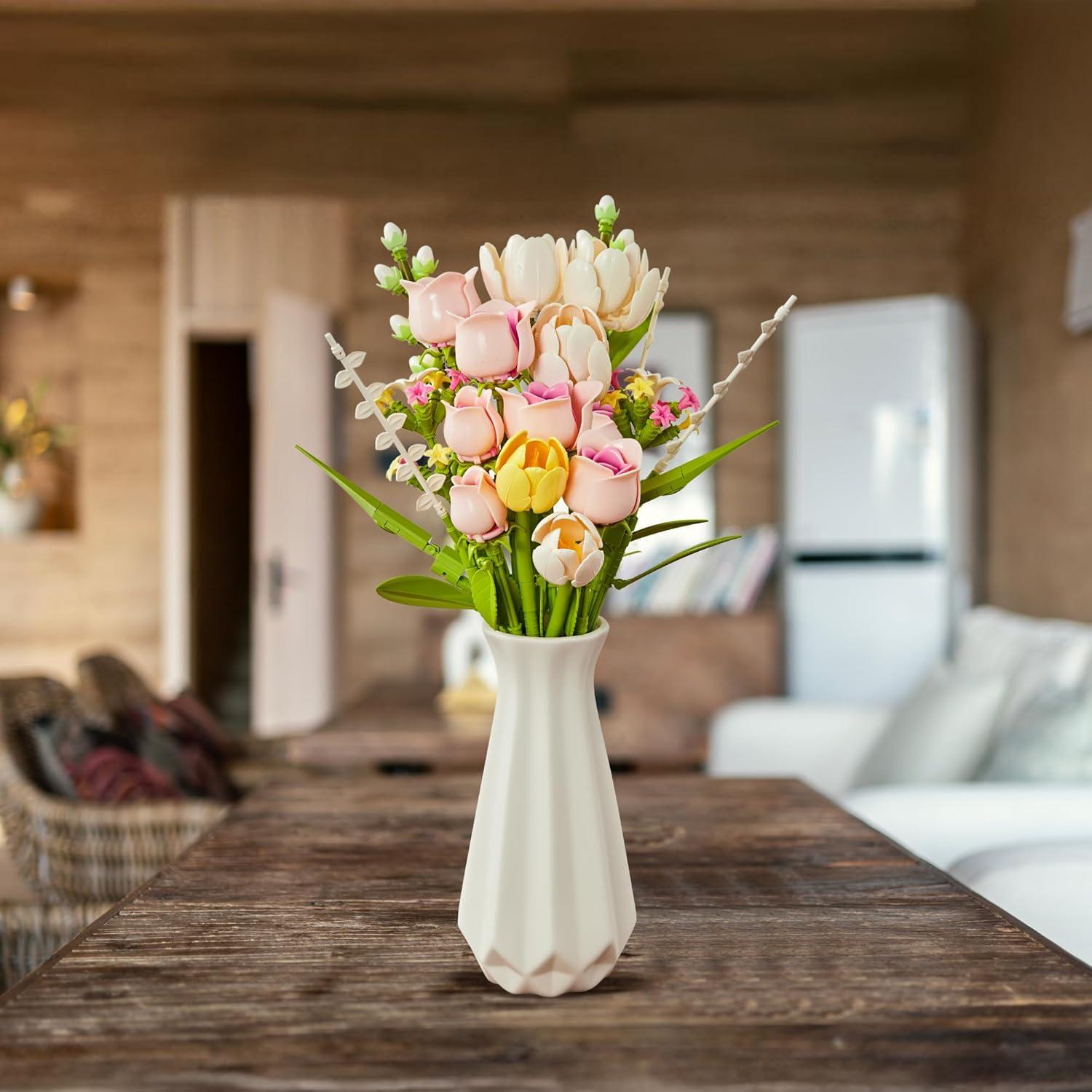 Ramo de Flores Artificiales Tulipanes y Rosas EWED 18 Piezas