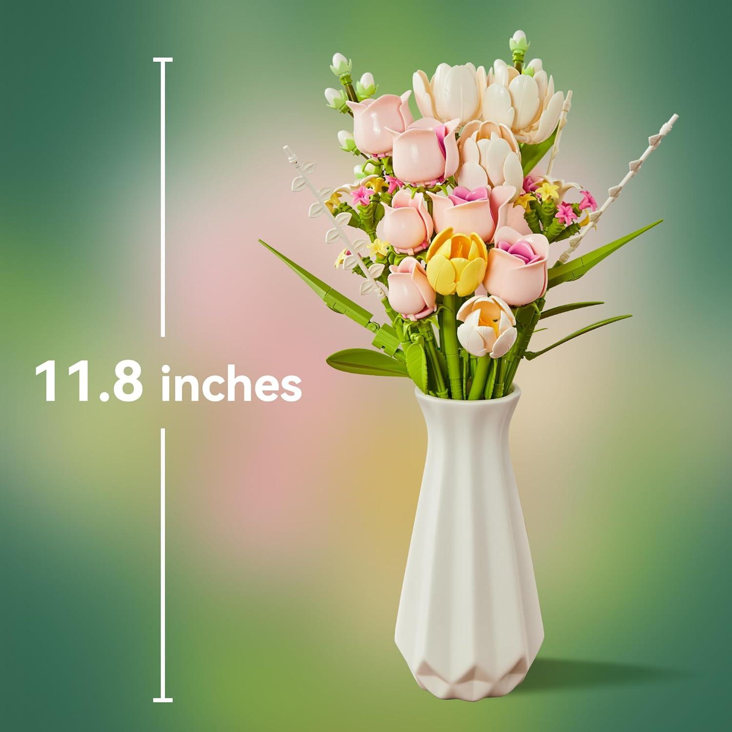 Ramo de Flores Artificiales Tulipanes y Rosas EWED 18 Piezas