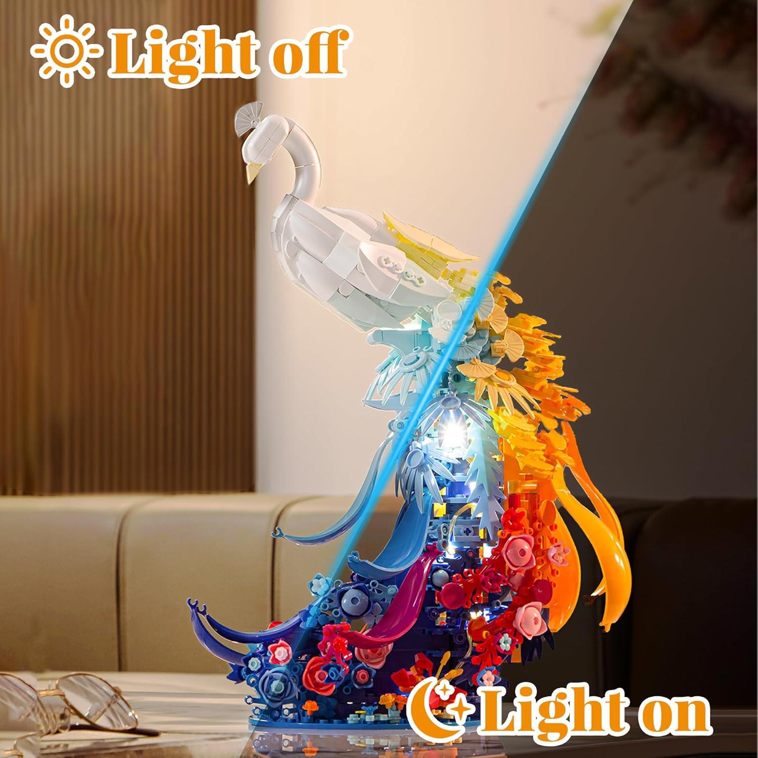 Conjunto de Construcción ZONECYTD Pavo Real con Flores LED