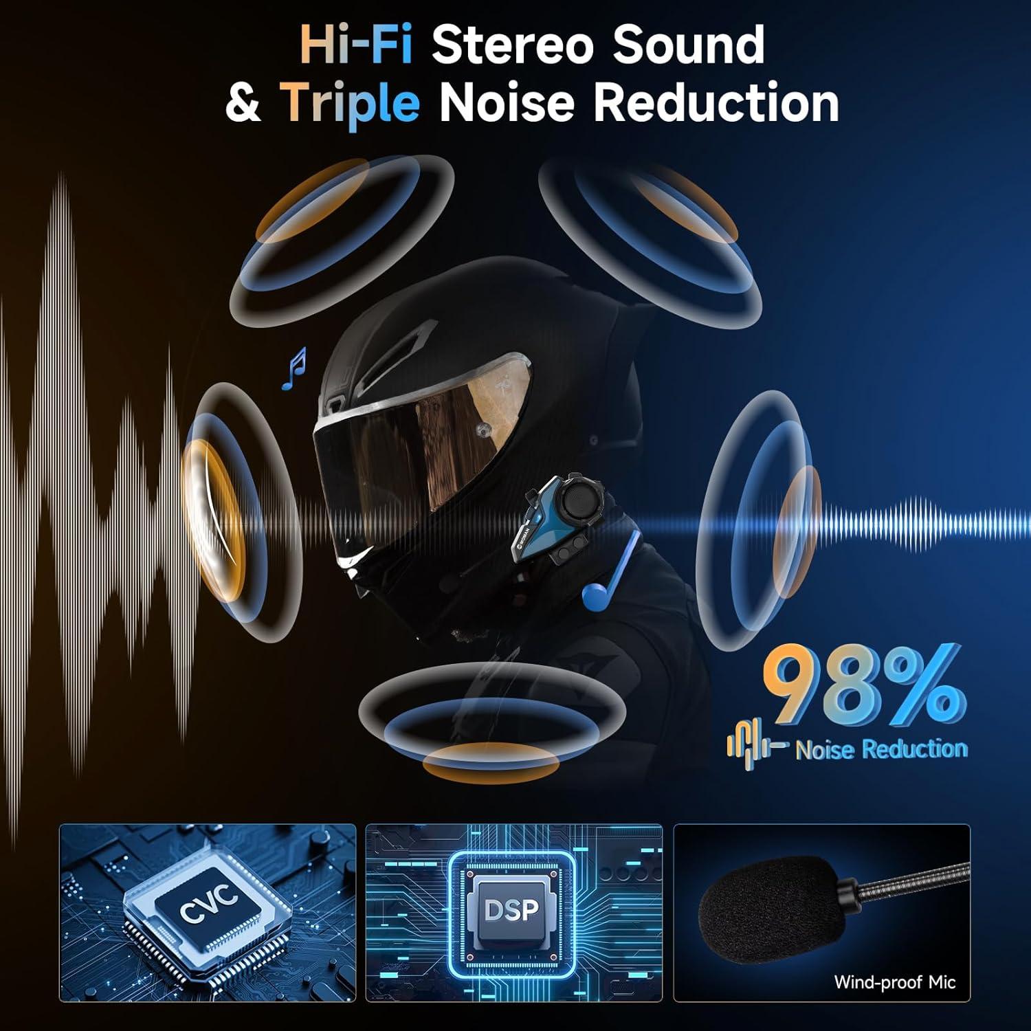 Intercomunicador Moman H2E para Motocicleta, Doble Chip, 25h