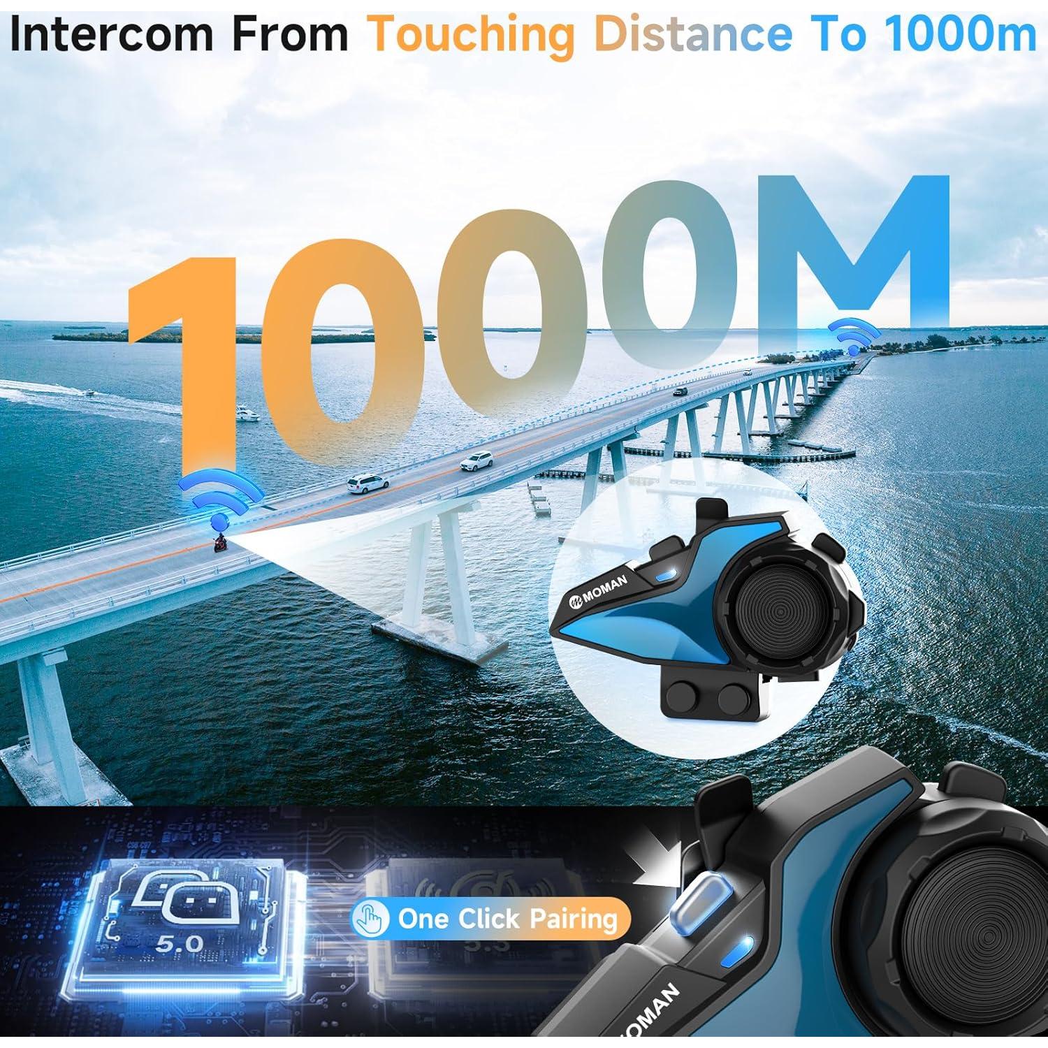 Intercomunicador Moman H2E para Motocicleta, Doble Chip, 25h