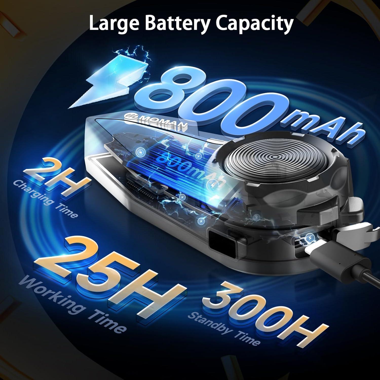 Intercomunicador Moman H2E para Motocicleta, Doble Chip, 25h