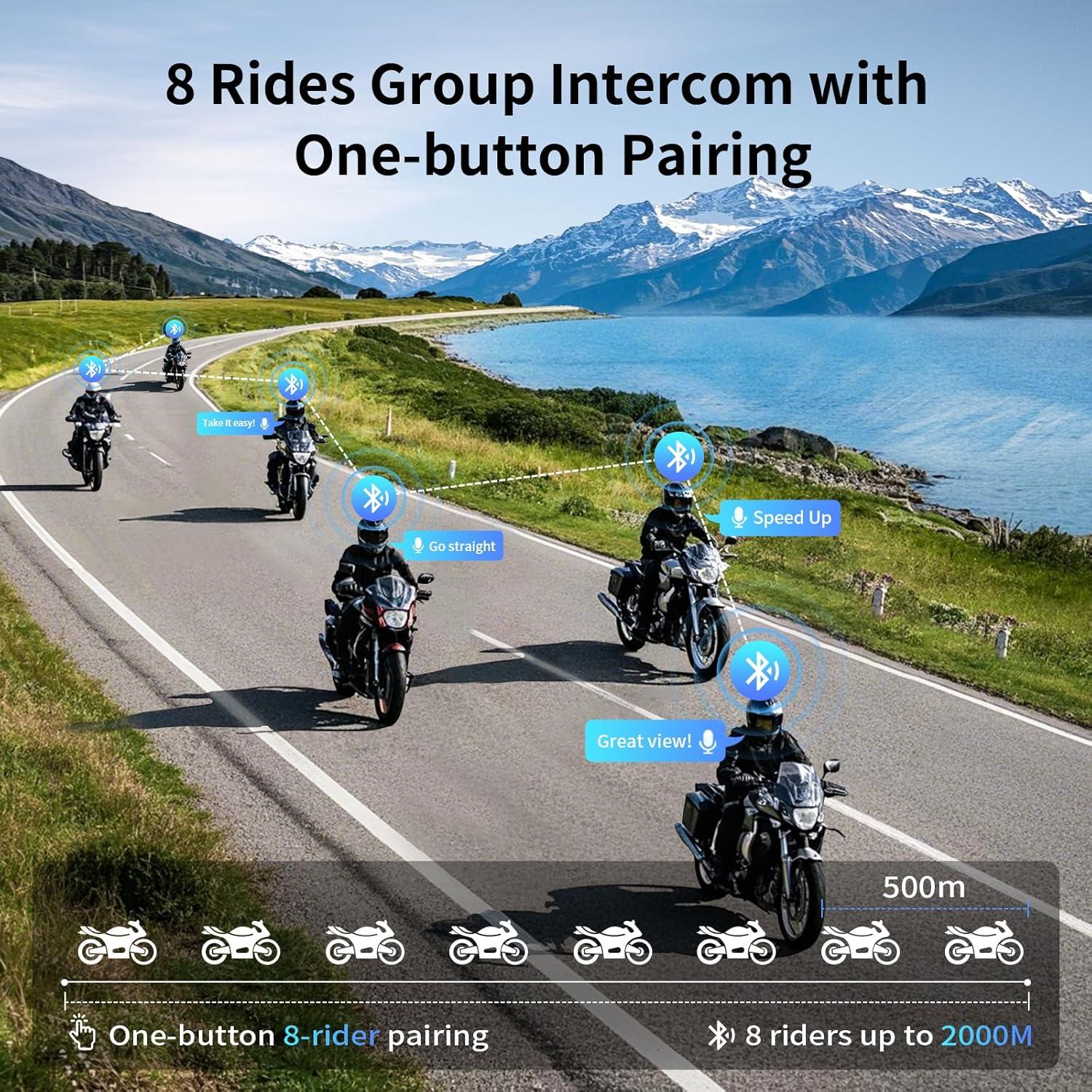 Fodsports Motorcycle Bluetooth Intercom with Music Sharing, M1S Pro 2000m 8 Riders Group Helmet Communication System Headset Universal Interphone (Waterproof/Handsfree/Stereo Music/GPS/2 Pack)