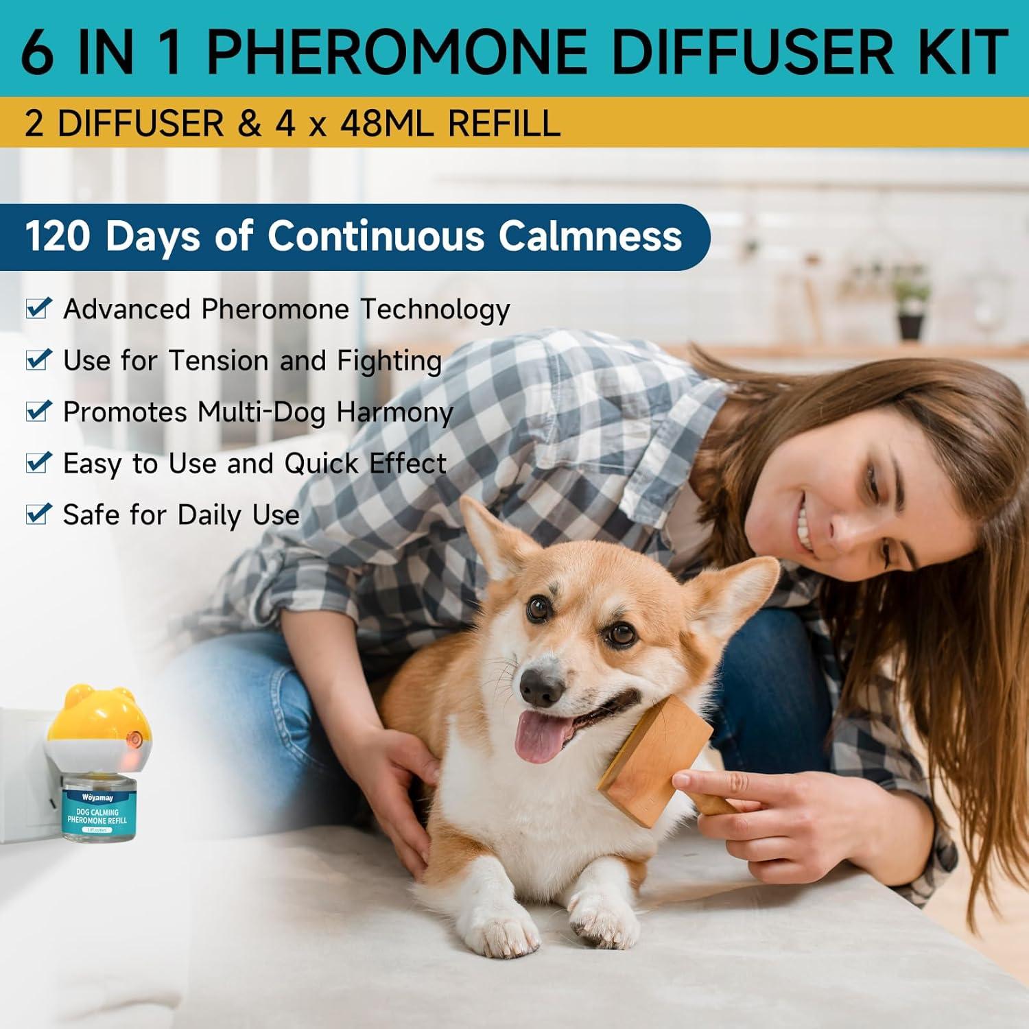 Difusor Calmante para Perros Woyamay 6-en-1 con 2 Difusores y 4 Recargas