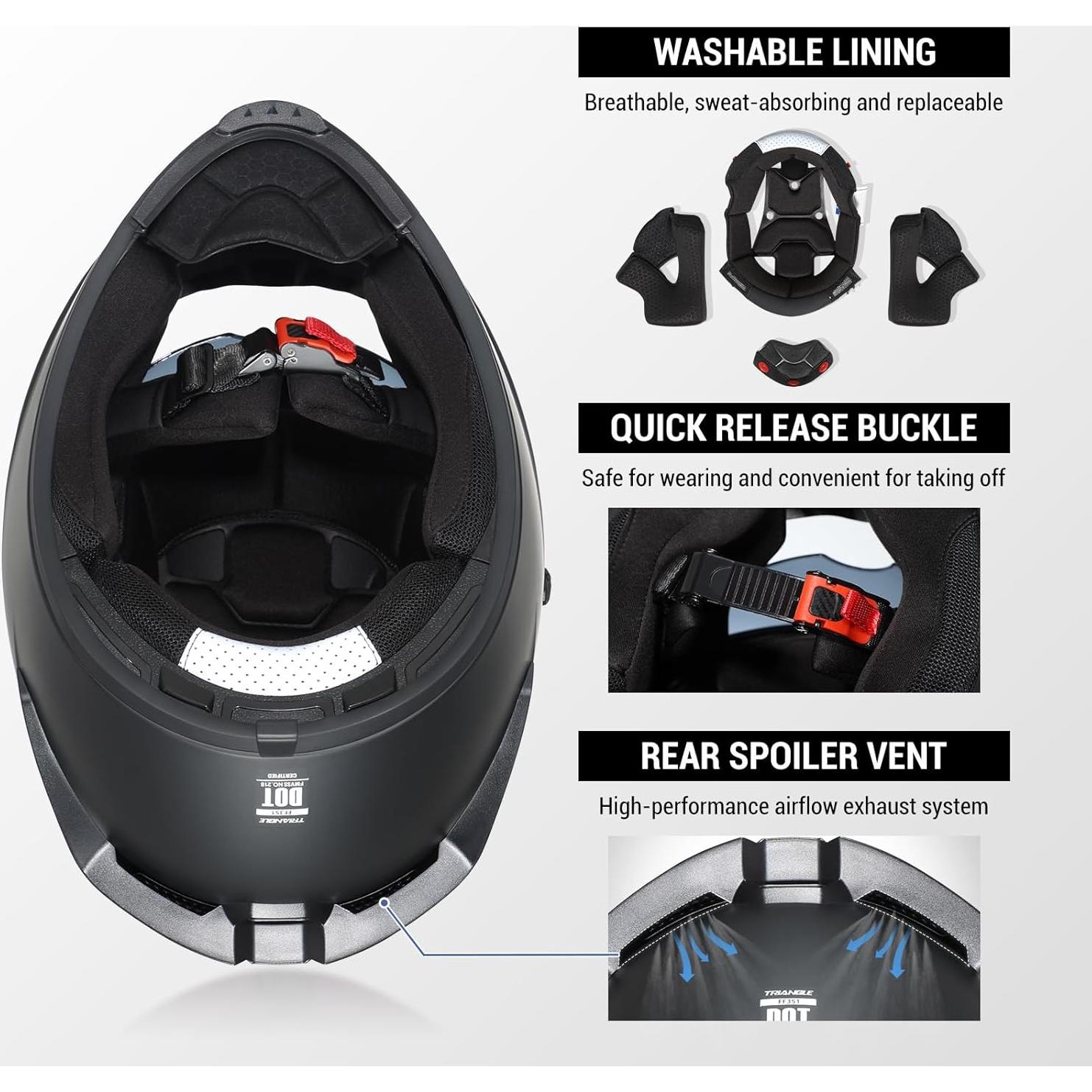 Casco Integral TRIANGLE FF351 Doble Visor Negro Mate DOT