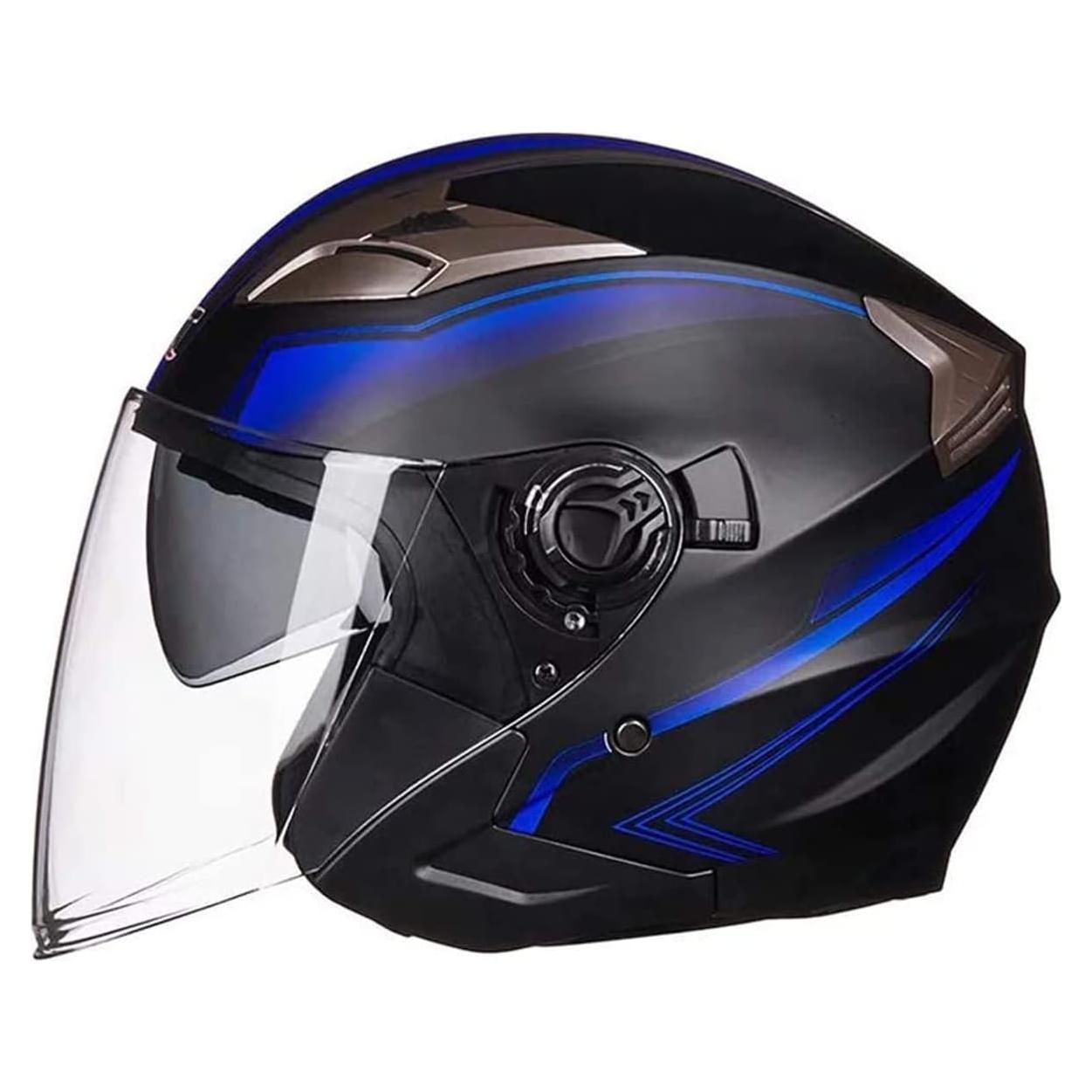 Casco Abierto SanQing Grande Azul con Doble Visor y Certificación DOT