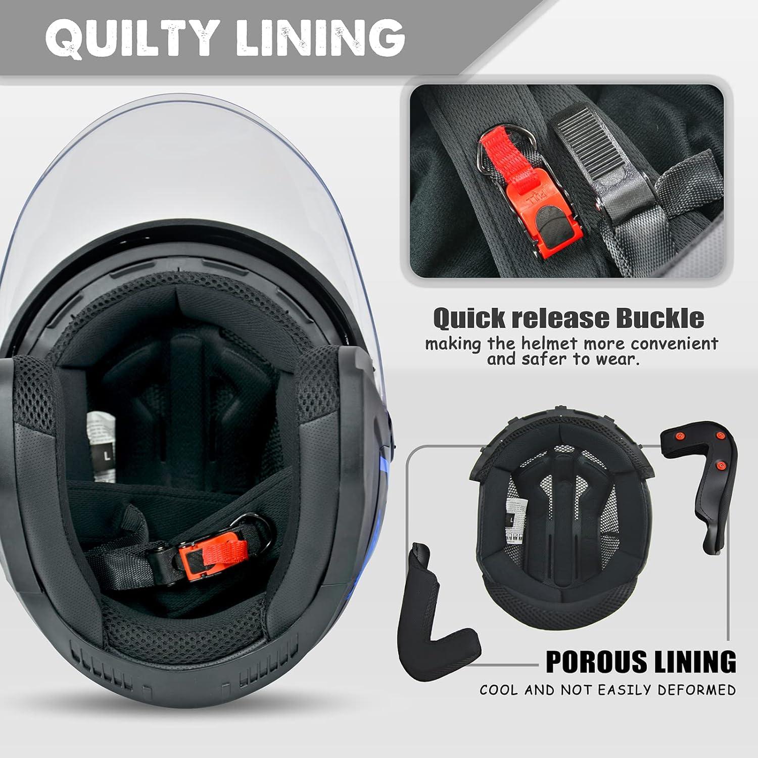 Casco Abierto SanQing Grande Azul con Doble Visor y Certificación DOT