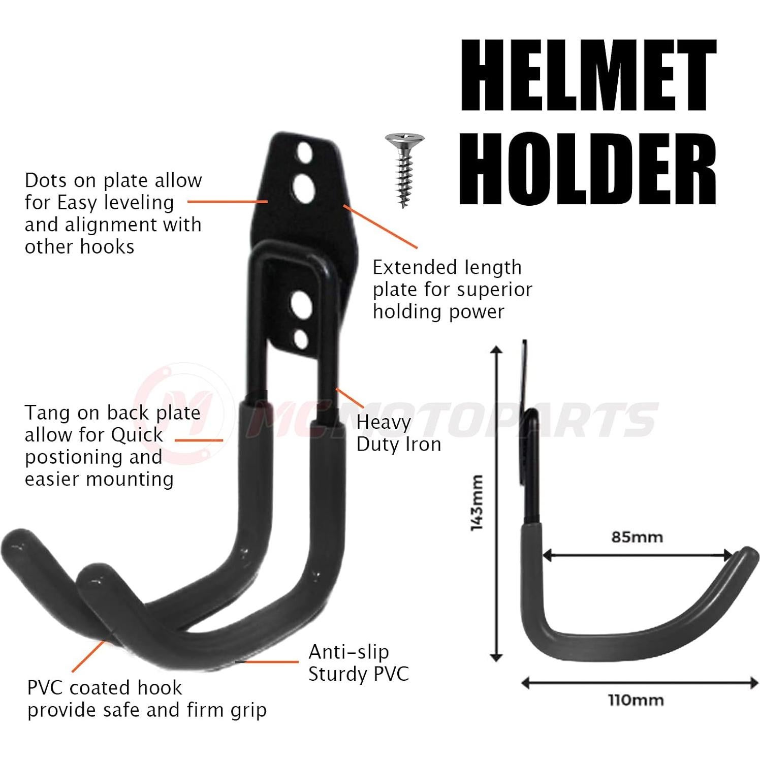 Soporte de Casco de Pared Negro MC MOTOPARTS x4 - 18.14 kg