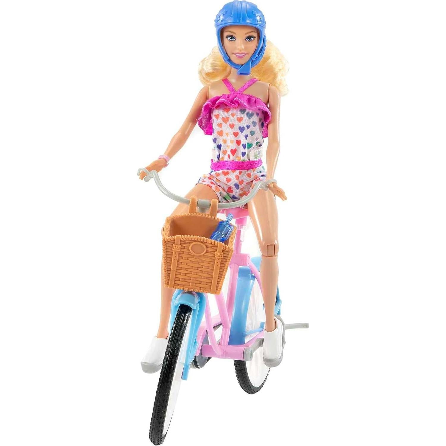 Muñeca Barbie con Bicicleta Rosa y Azul + Accesorios