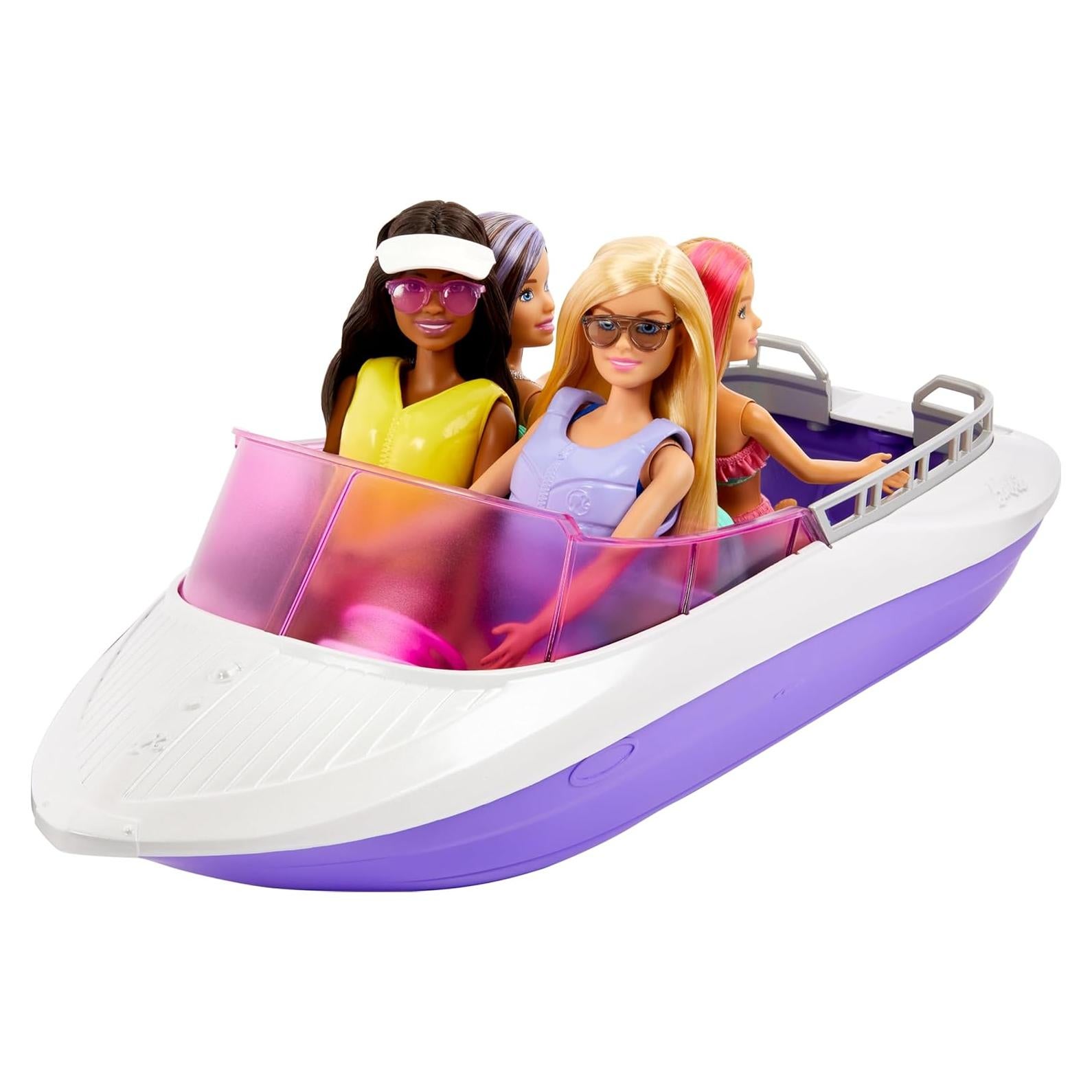 Mermaid Power Dolls & Toy Boat Playset, "Malibu" & "Brooklyn" in 18-in Floating Boat with See-Through Bottom & Accessories