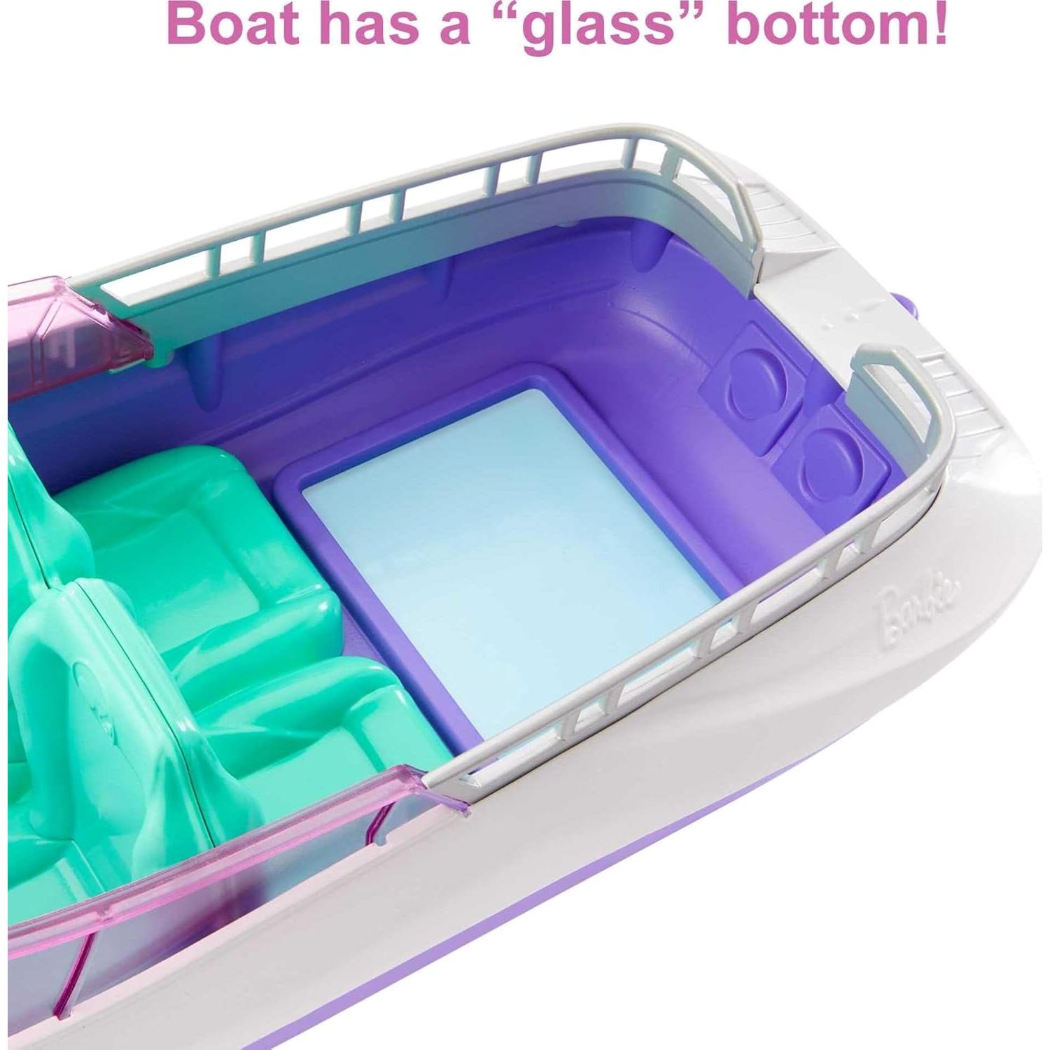 Mermaid Power Dolls & Toy Boat Playset, "Malibu" & "Brooklyn" in 18-in Floating Boat with See-Through Bottom & Accessories