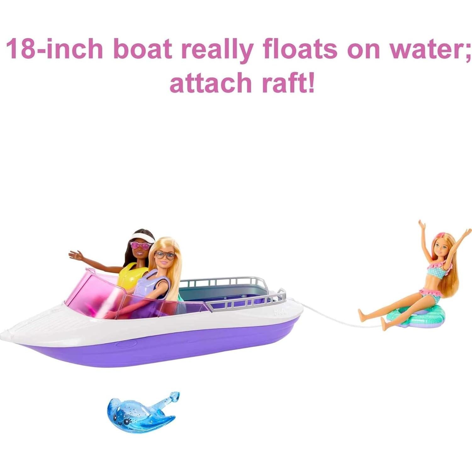 Mermaid Power Dolls & Toy Boat Playset, "Malibu" & "Brooklyn" in 18-in Floating Boat with See-Through Bottom & Accessories