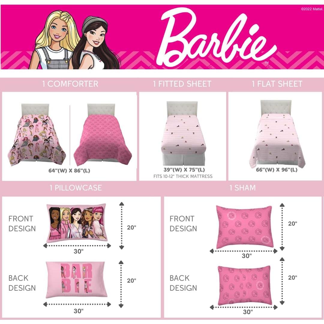 Juego de Cama Barbie Franco 5 Piezas Individual Microfibra