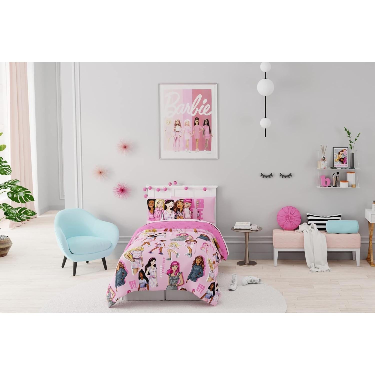 Juego de Cama Barbie Franco 5 Piezas Individual Microfibra