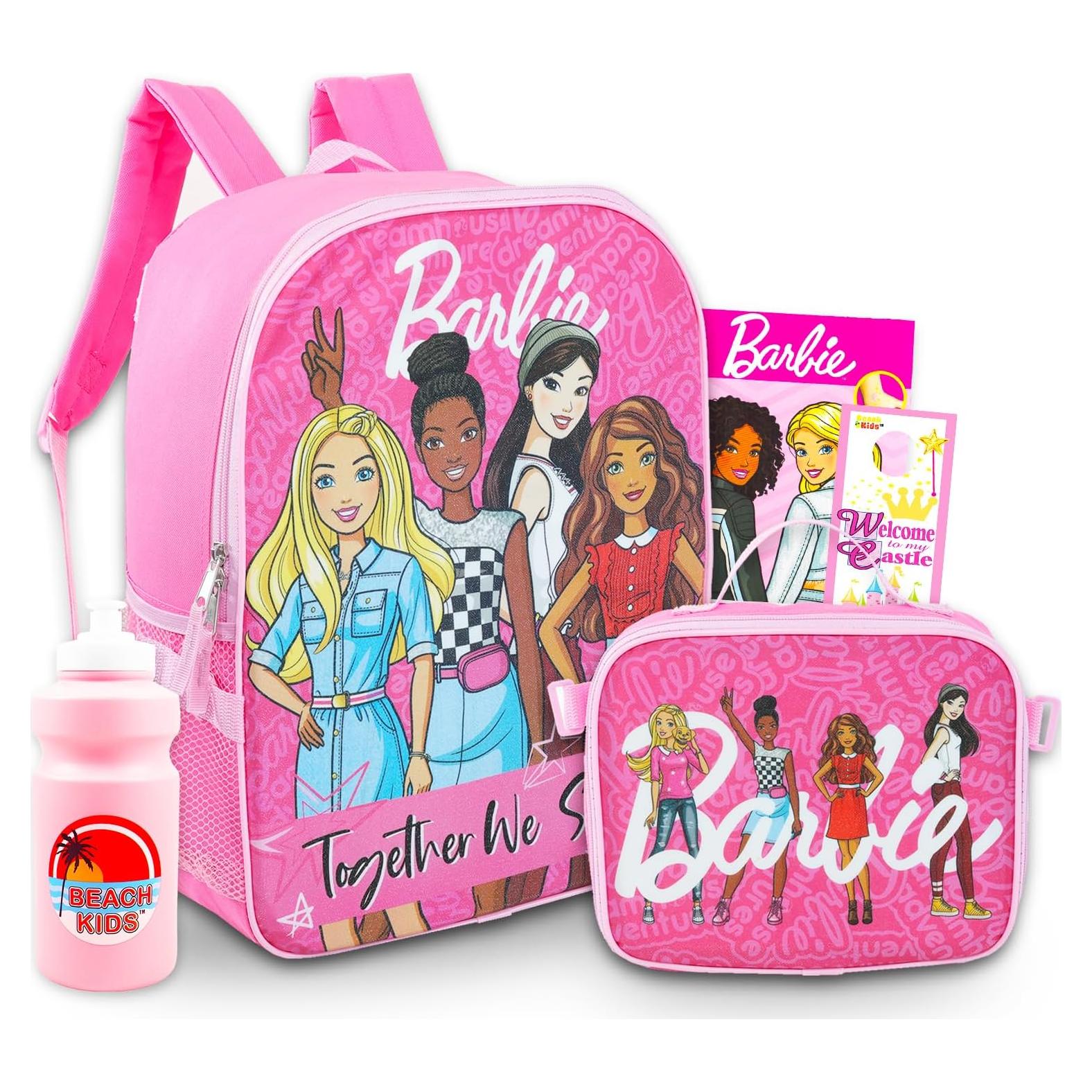 Set Mochila Escolar Barbie 40.64 cm + Caja Almuerzo + Botella
