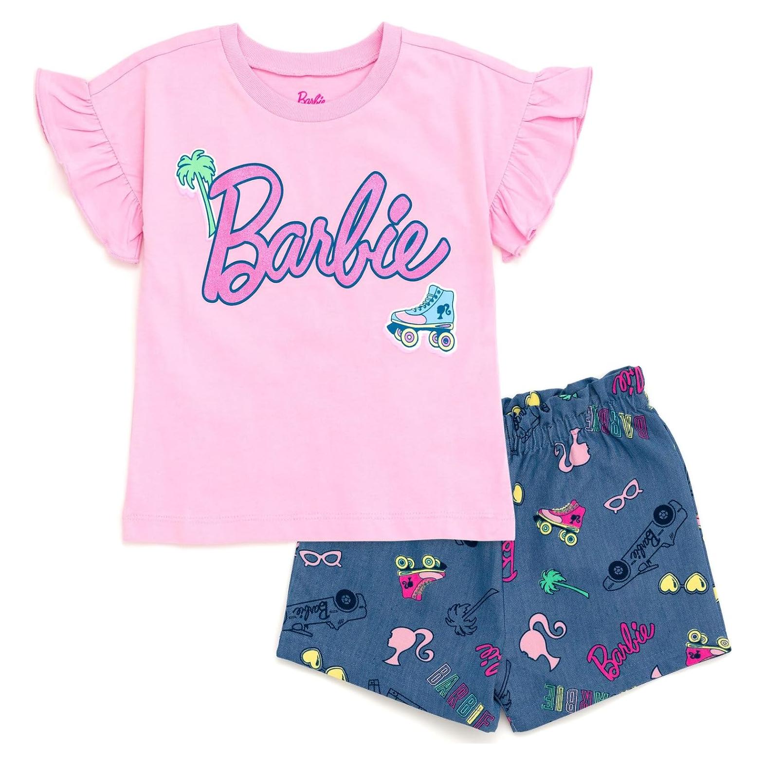 Conjunto camiseta peplum y shorts Barbie 5T rosa