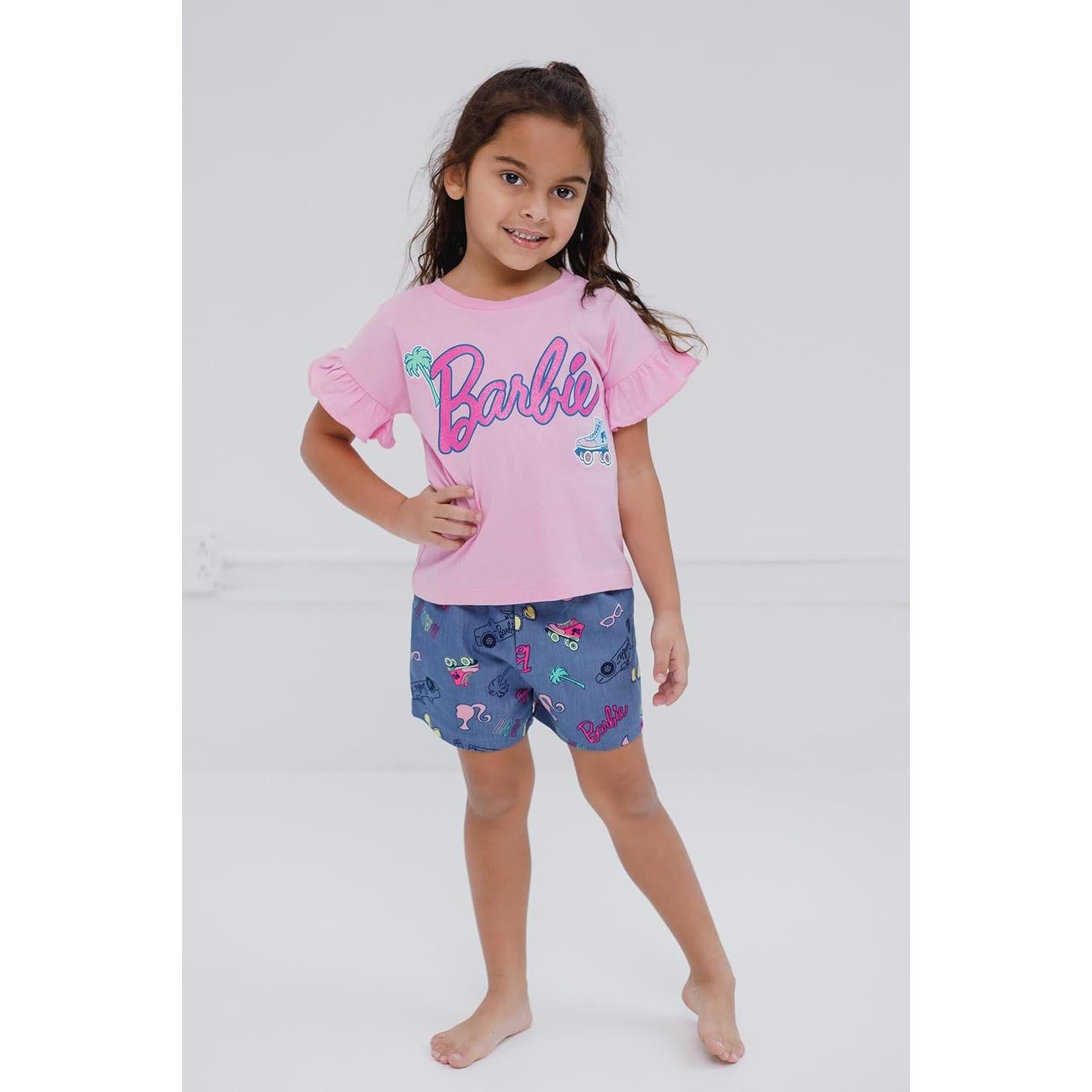 Conjunto camiseta peplum y shorts Barbie 5T rosa