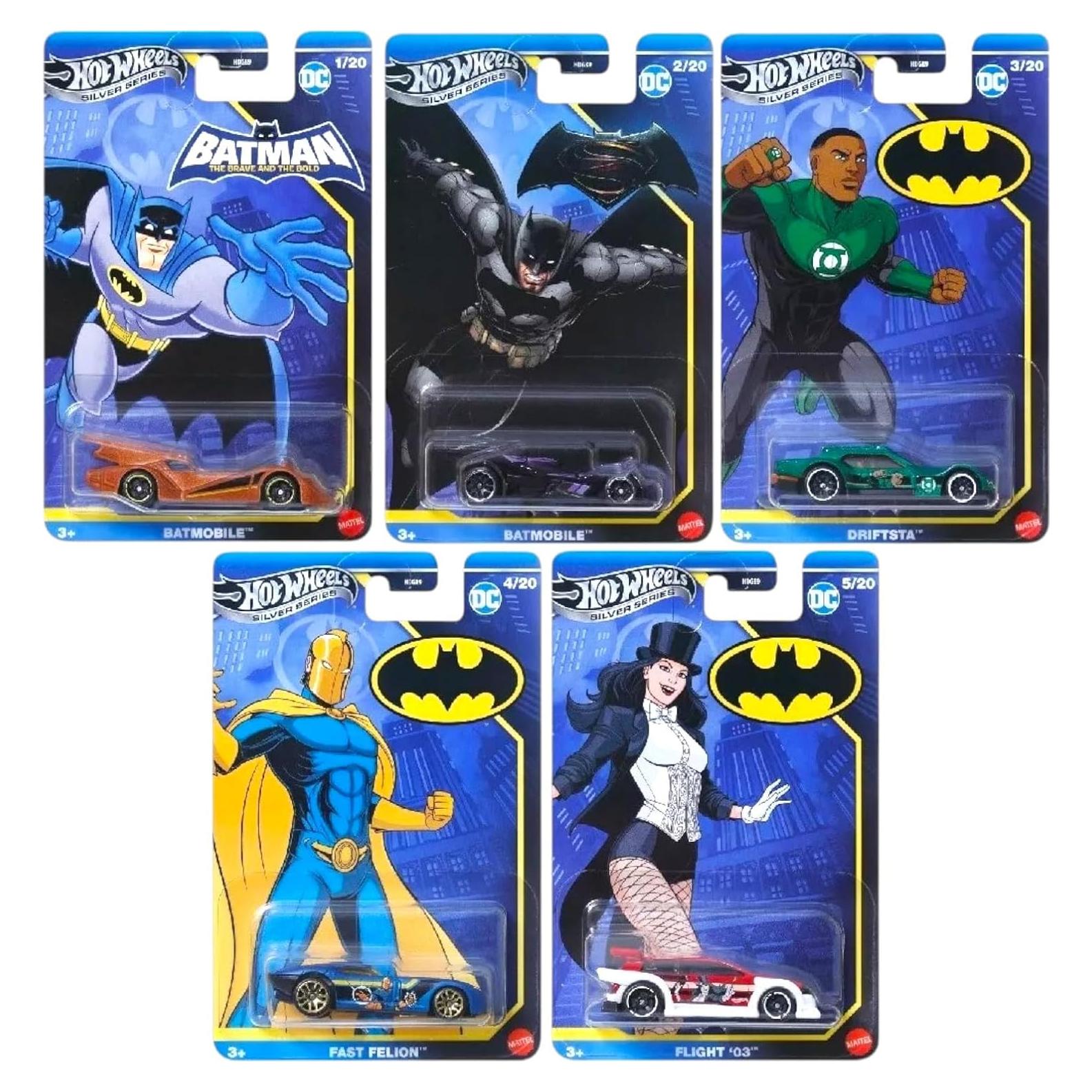 Set de 5 coches de metal Hot Wheels DC Batman Silver Series
