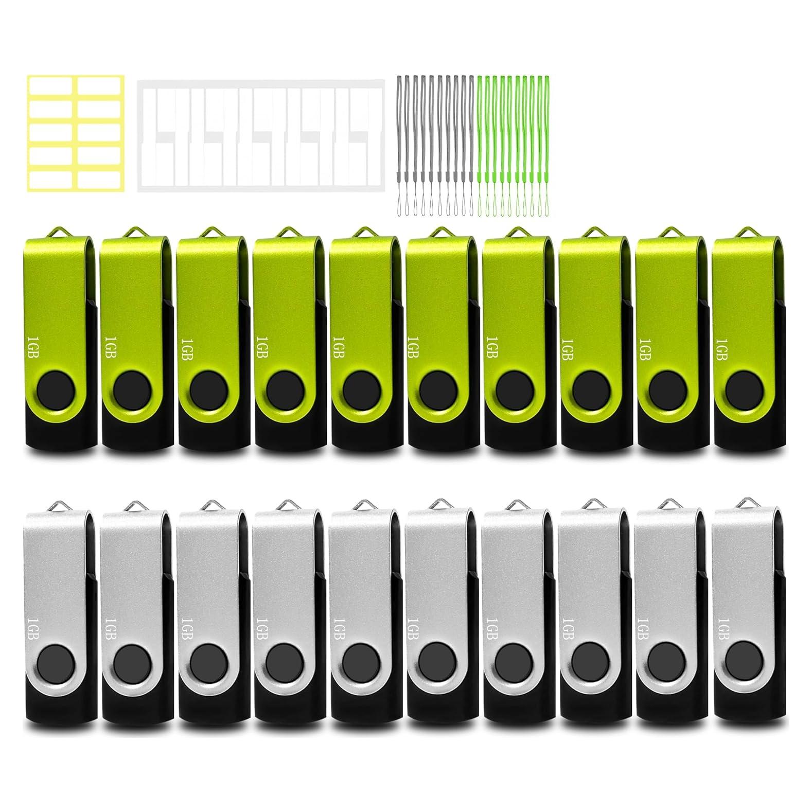 Paquete de 20 Pendrives USB 2.0 1GB Nicepicten Verde y Plata