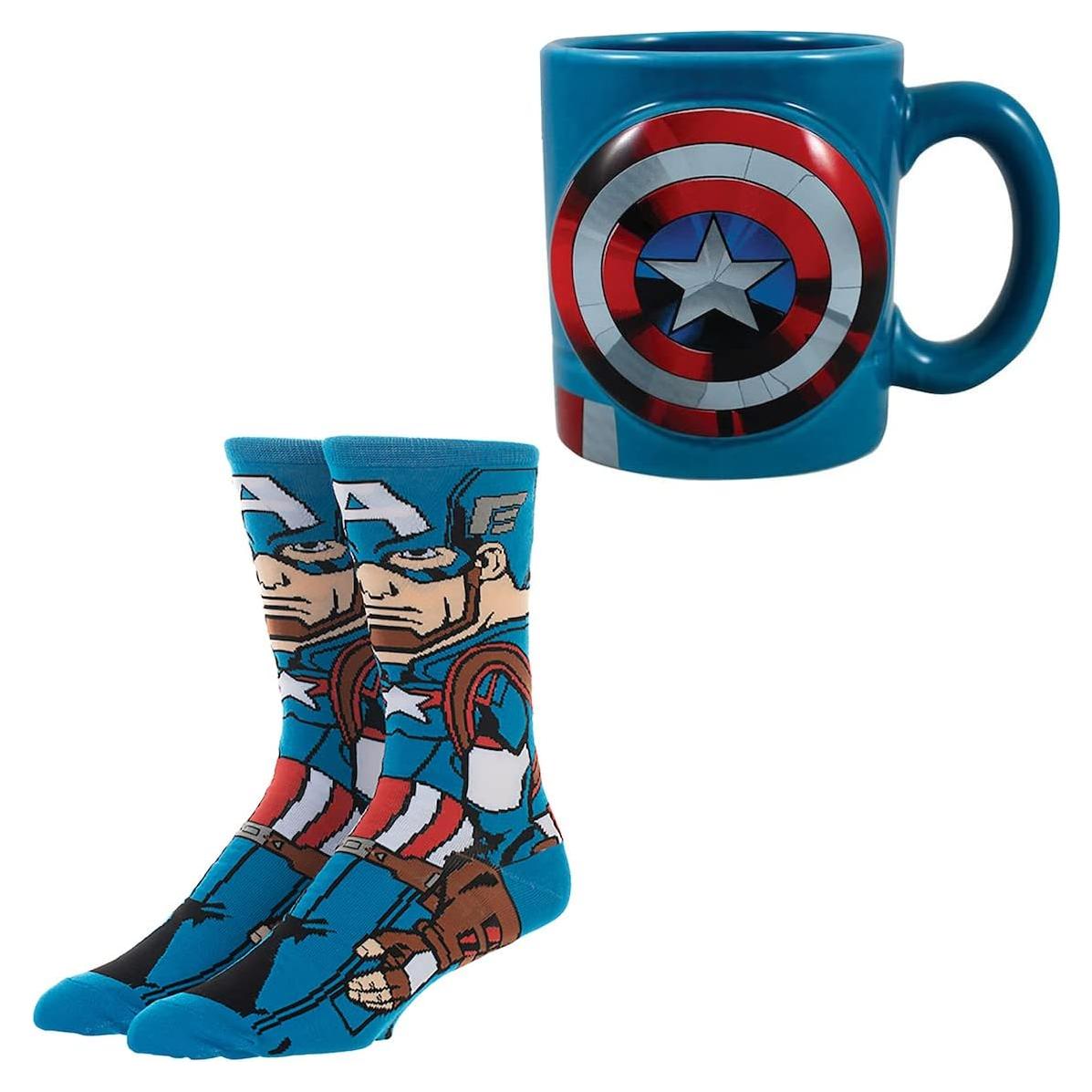 Conjunto Taza Cerámica y Calcetines Bioworld Capitán América