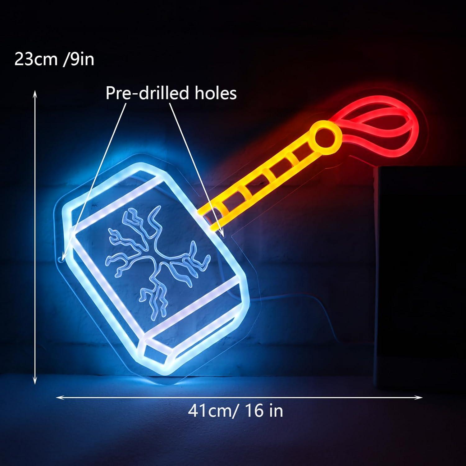 Luz de Neón Martillo de Thor LED Decoración Pared 40.64x22.86cm