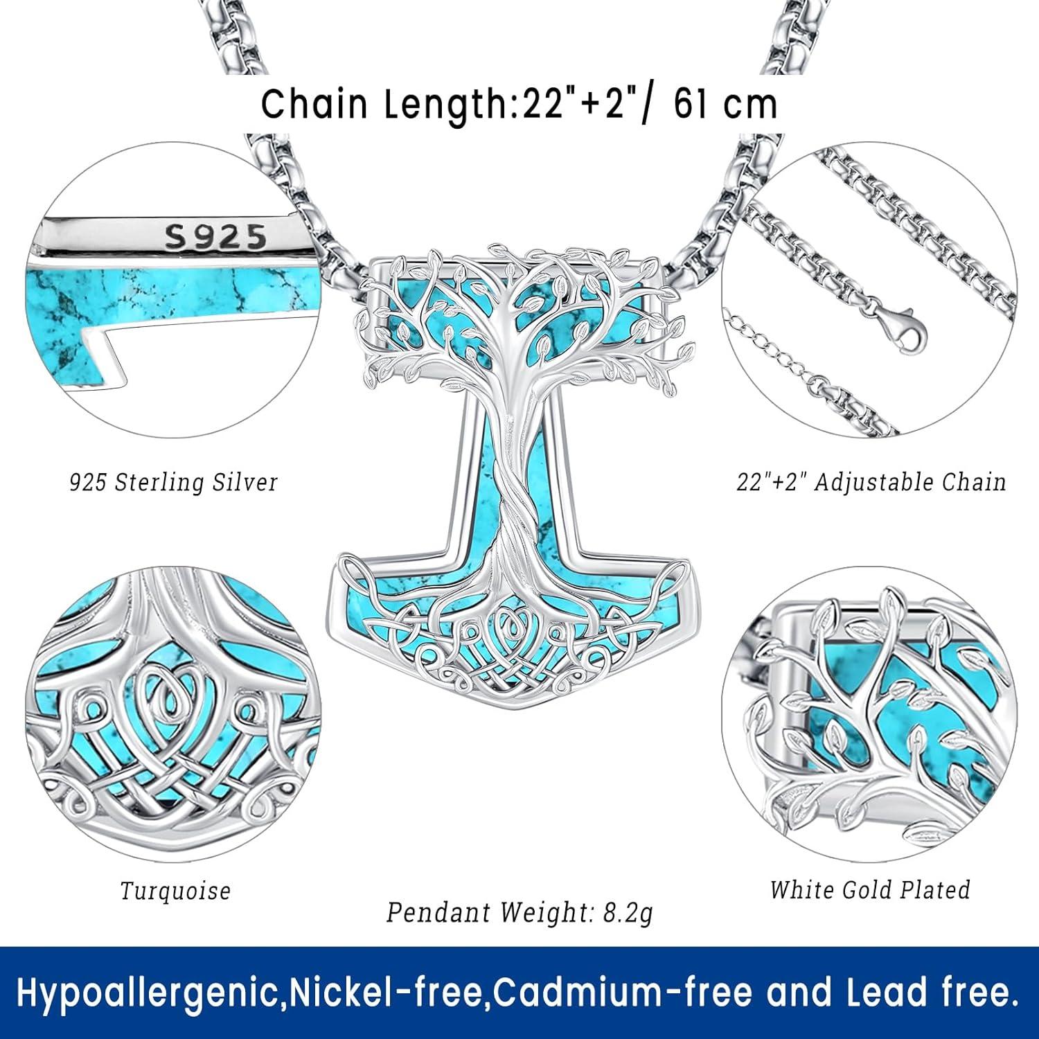 Collar de Pendulo de Plata Esterlina 925 con Turquesa 61 cm