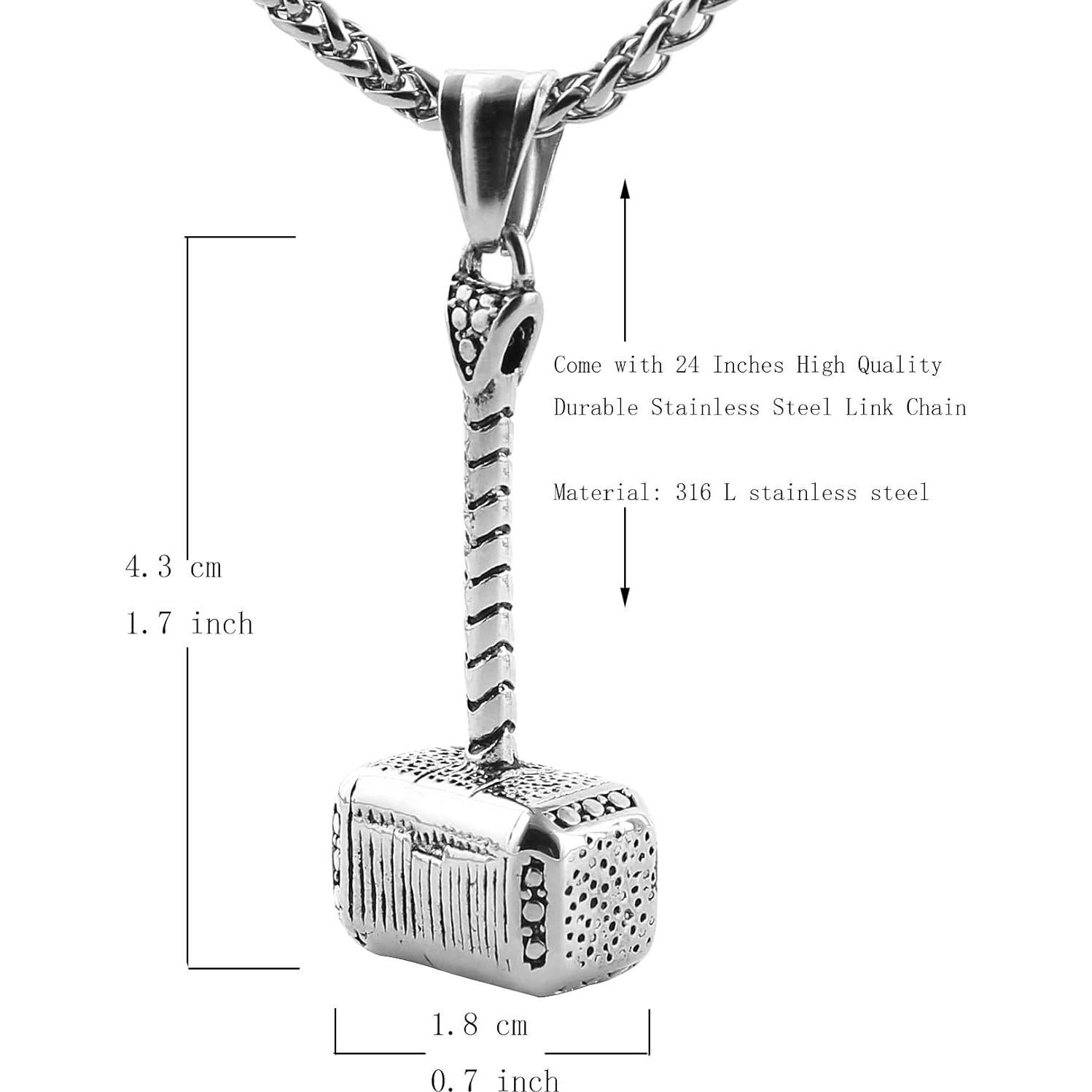 Collar de Acero Inoxidable HZMAN Martillo 55.88 cm Plata