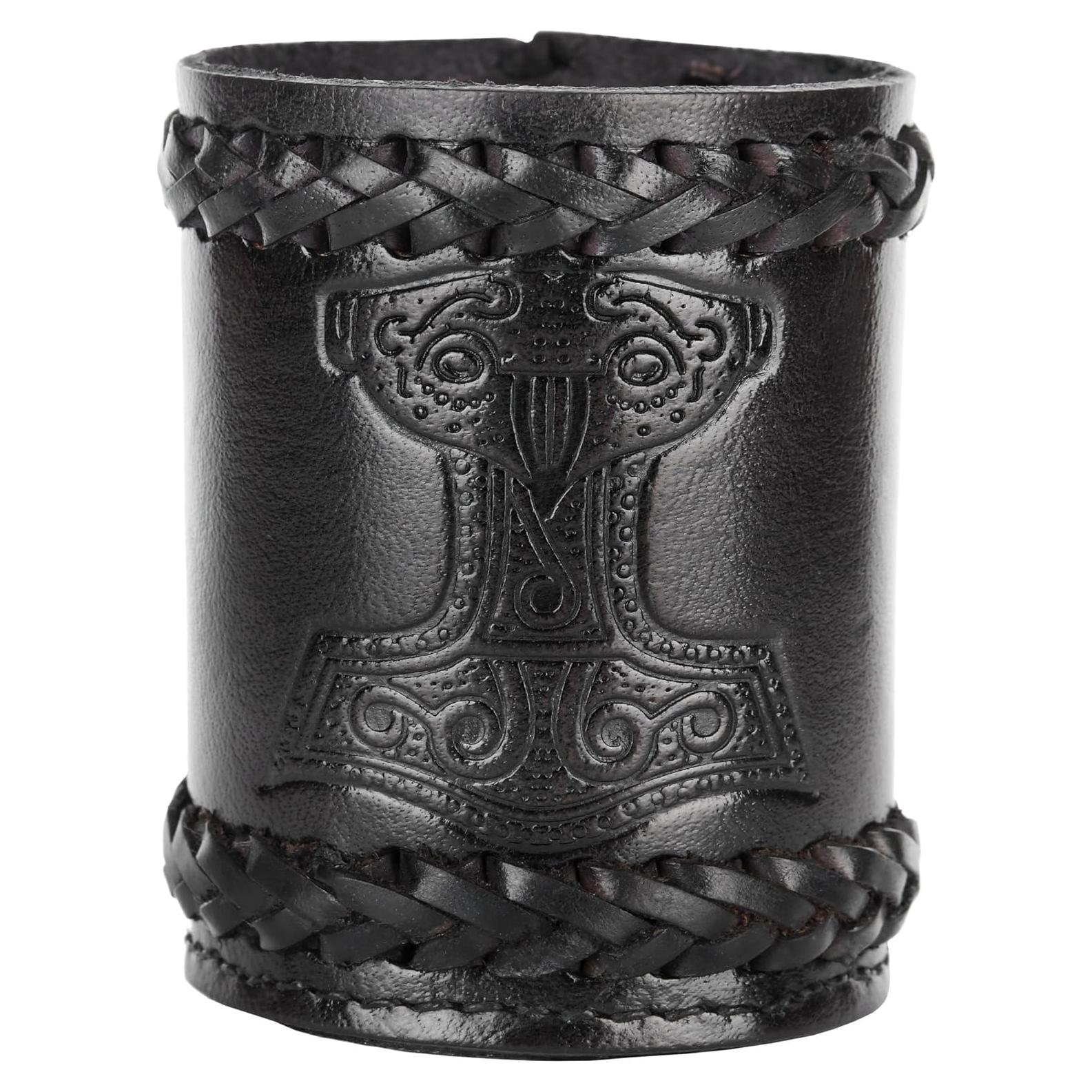 Taza de Dados Vikinga Ulfberth en Cuero Genuino - Martillo de Thor
