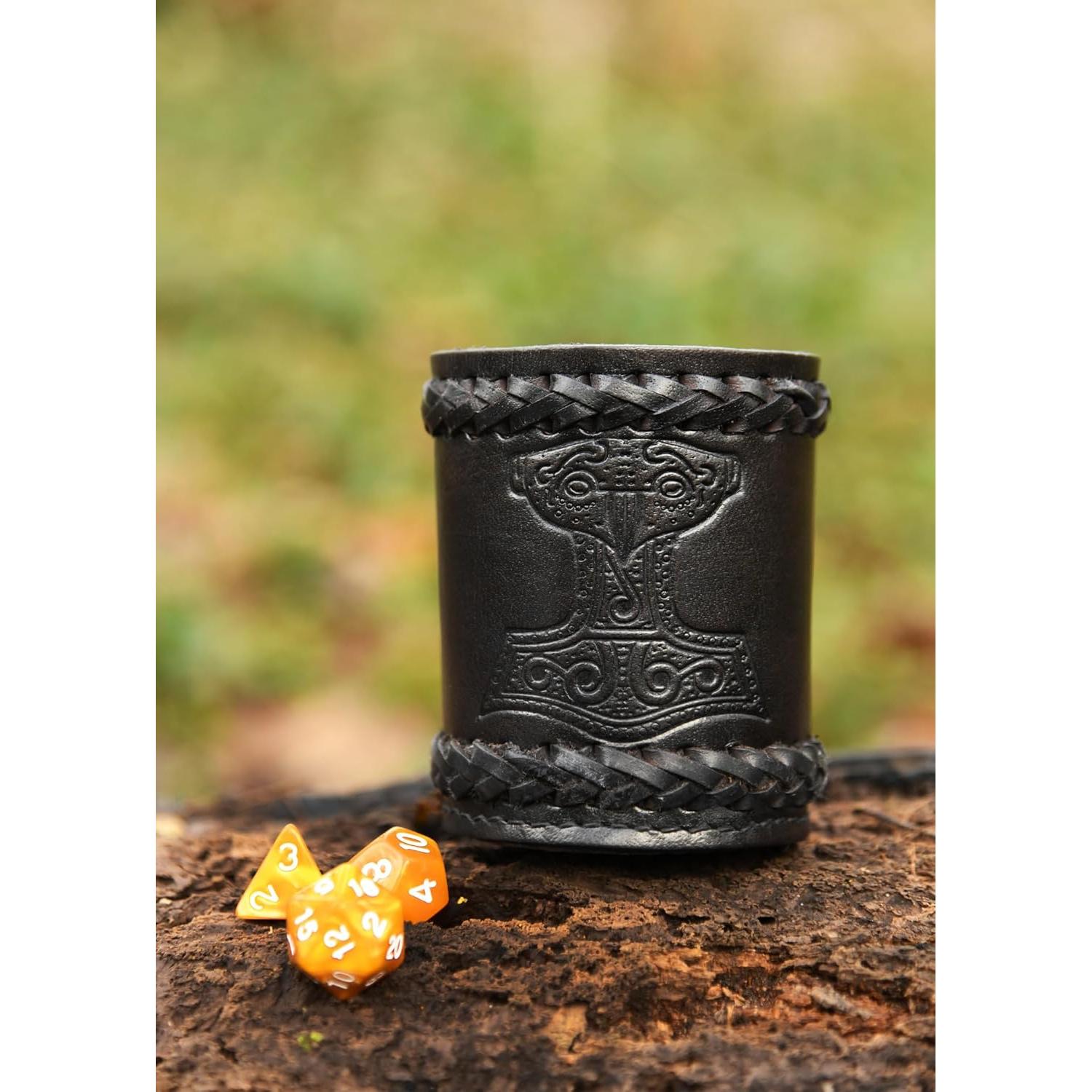 Taza de Dados Vikinga Ulfberth en Cuero Genuino - Martillo de Thor