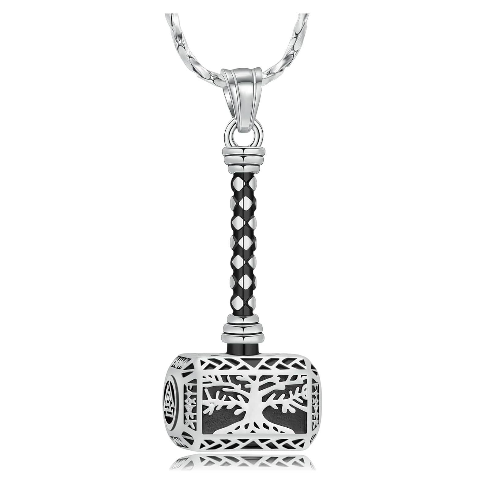 Collar Urna de Cenizas Imrsanl Martillo de Thor Plata 3.5x1.8cm