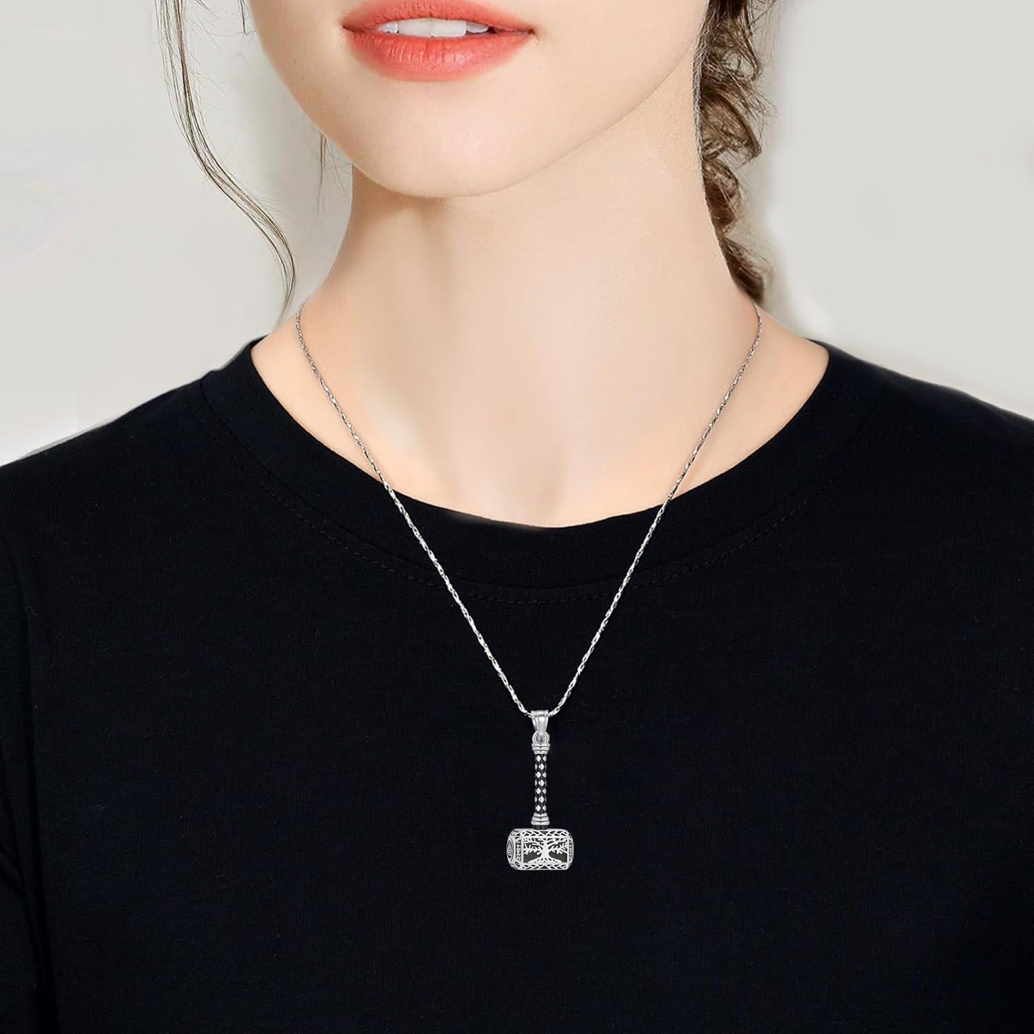 Collar Urna de Cenizas Imrsanl Martillo de Thor Plata 3.5x1.8cm