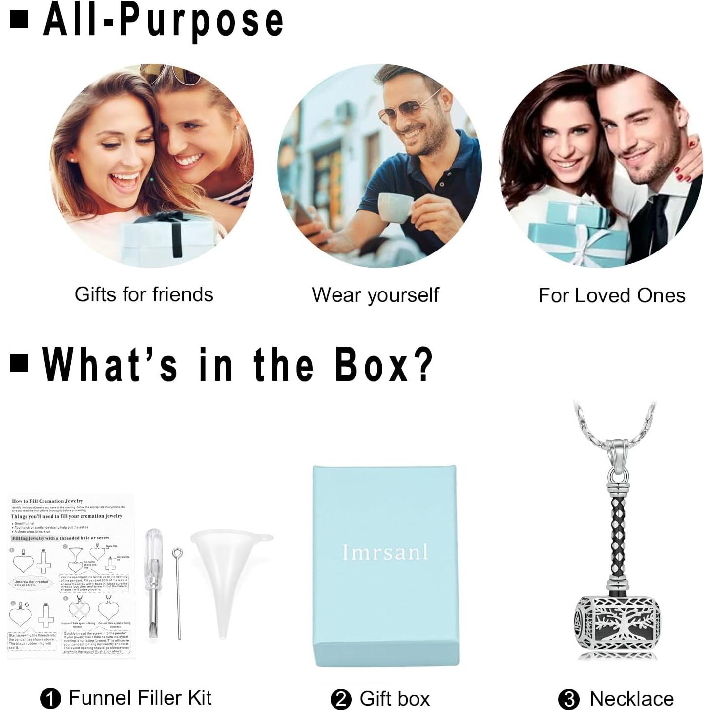 Collar Urna de Cenizas Imrsanl Martillo de Thor Plata 3.5x1.8cm