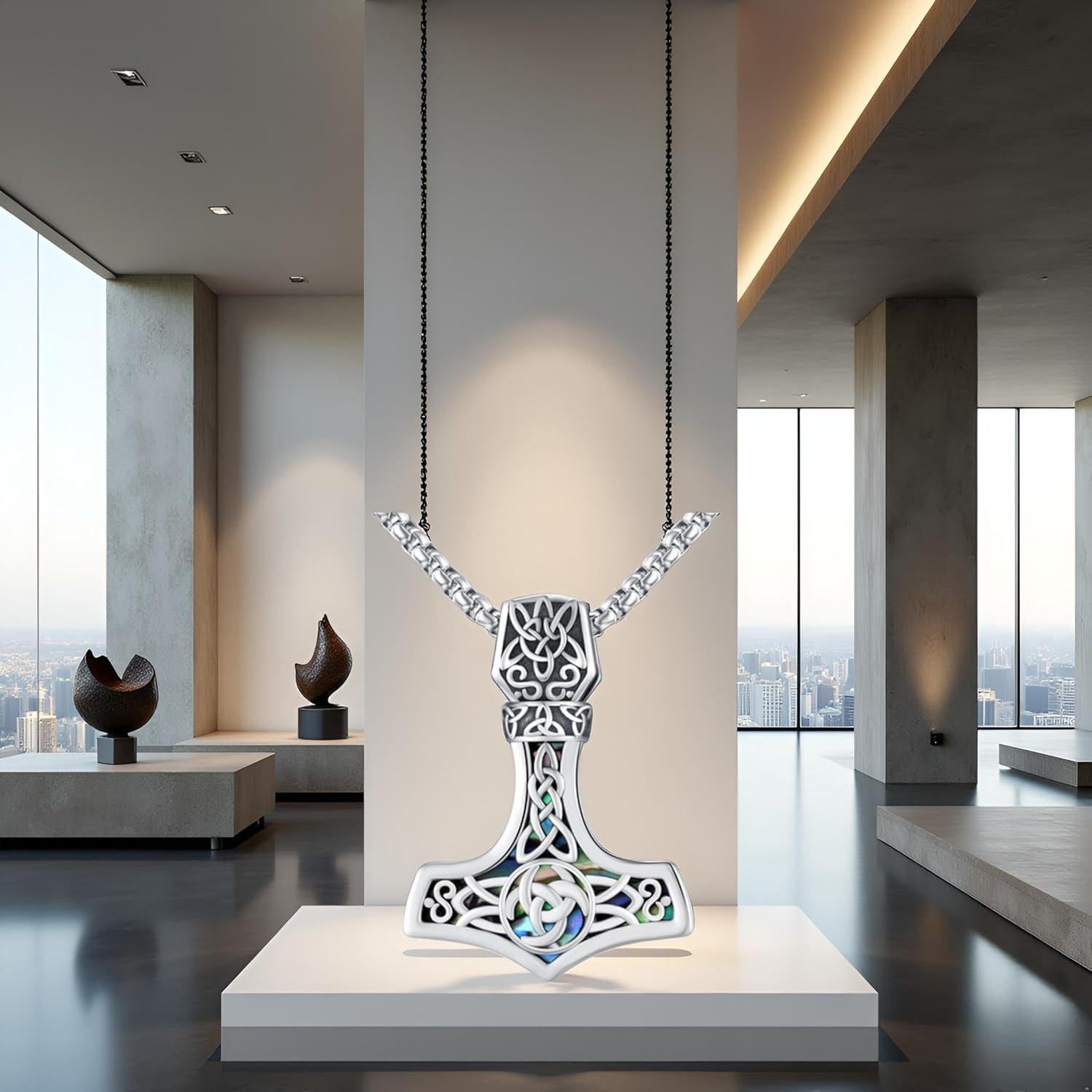 Collar Martillo de Thor Vikingo 925 Plata Esterlina con Cadena 55.88 cm